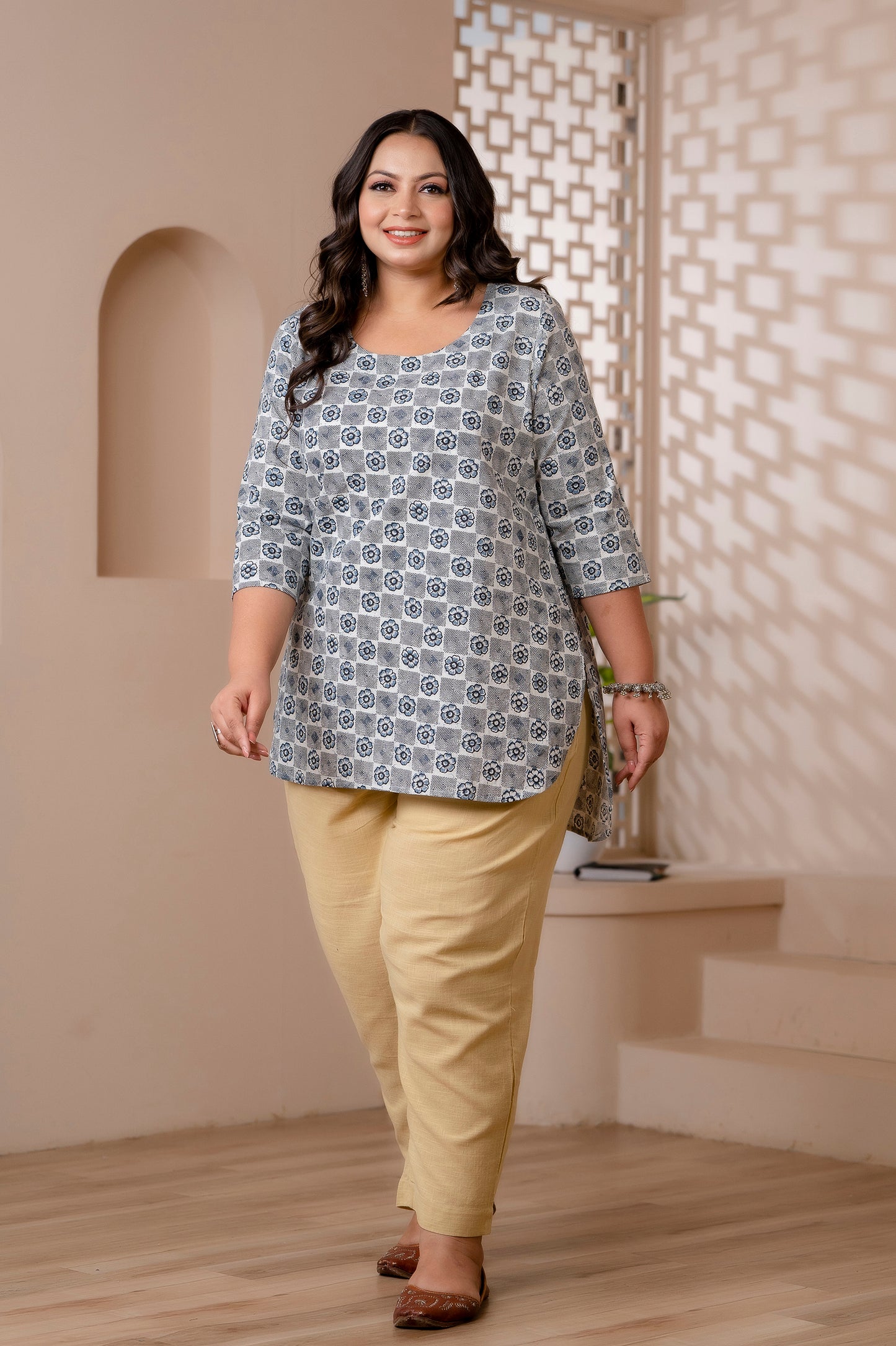 Blue Block Print Pure Cotton Top