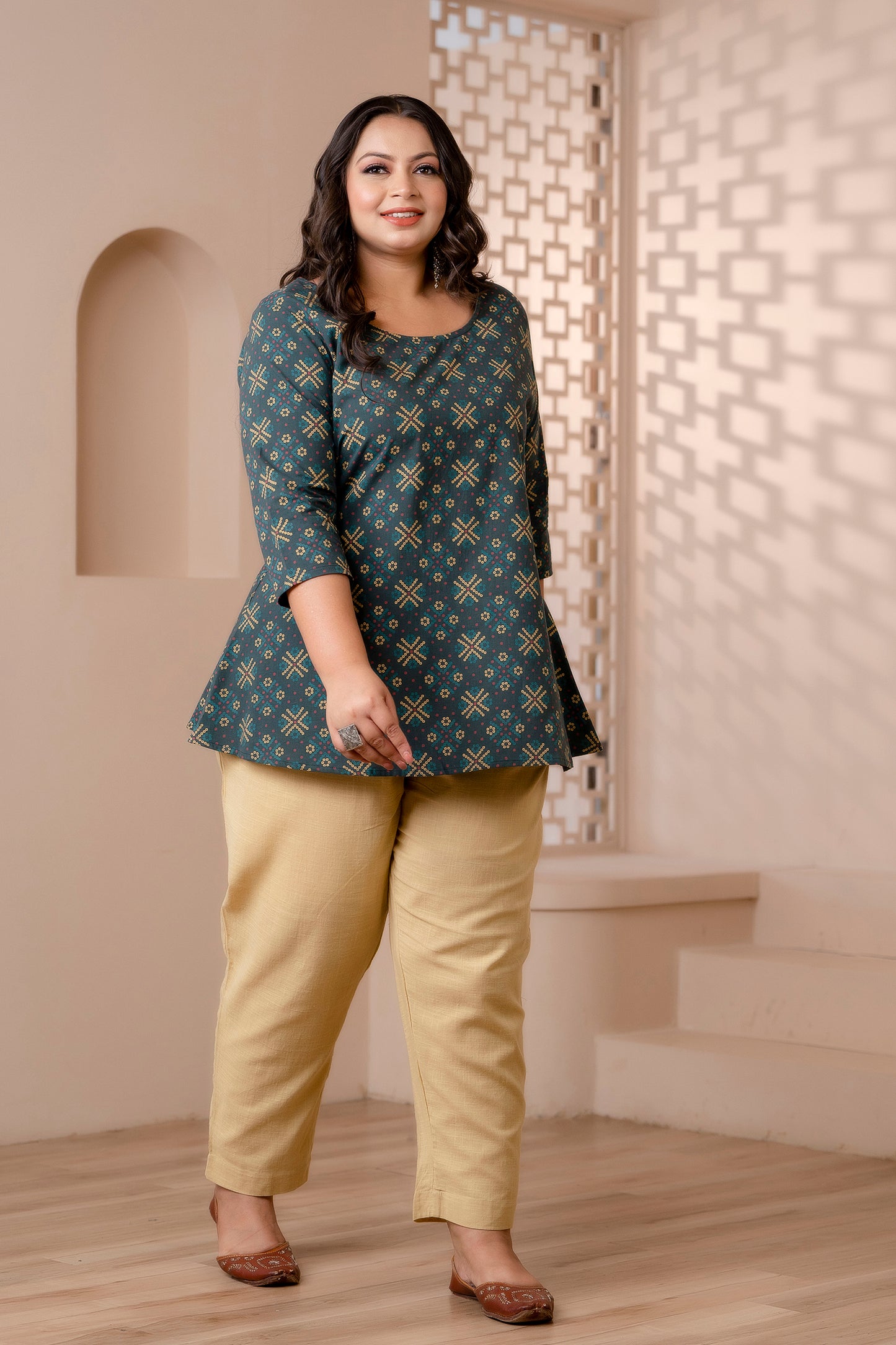Green Chunri Print Pure Cotton Top