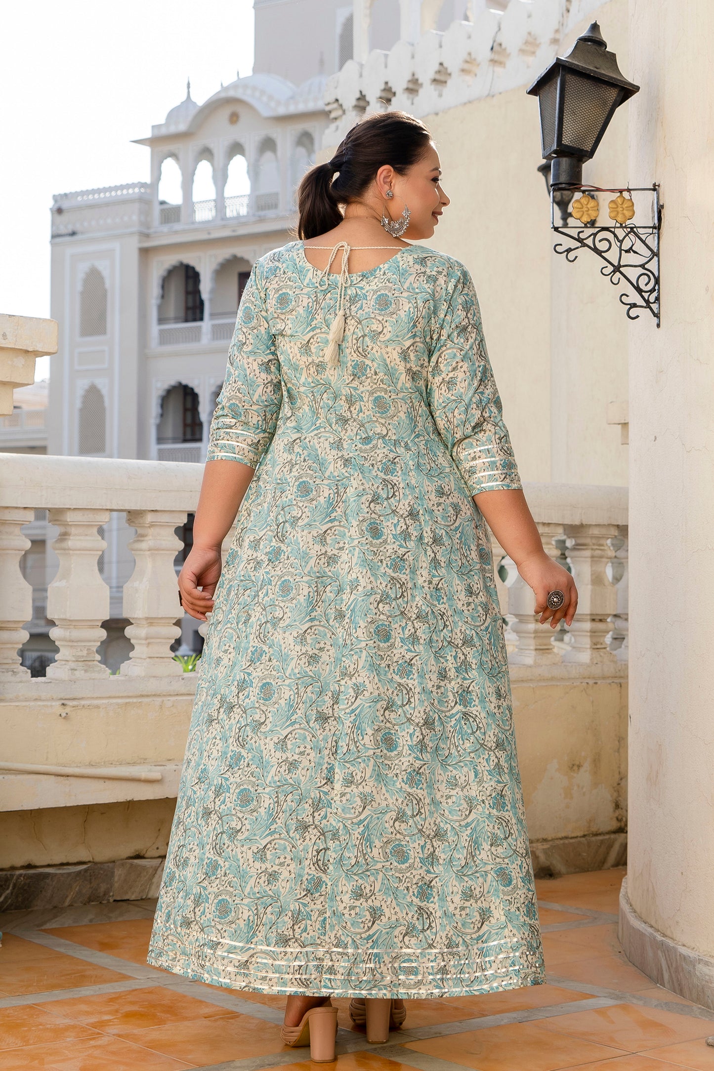 Beige Embroidered Anarkali Kurta & Dupatta Set (Pure Cotton)