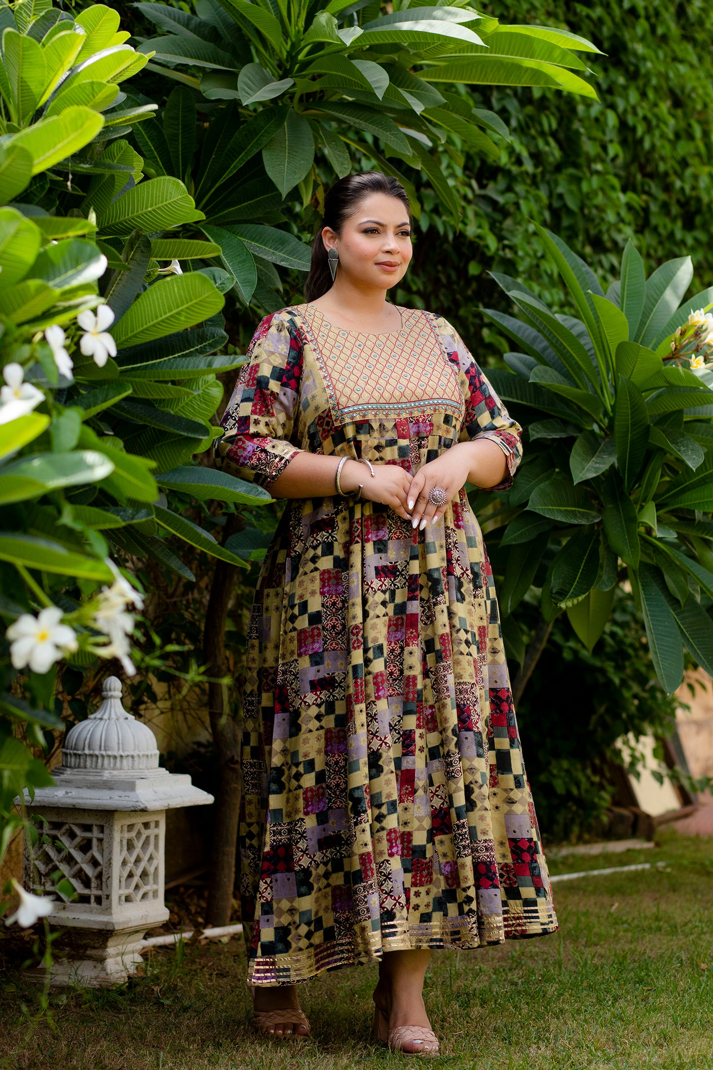 Multicolor Printed Anarkali Kurta with Embroidered Yoke