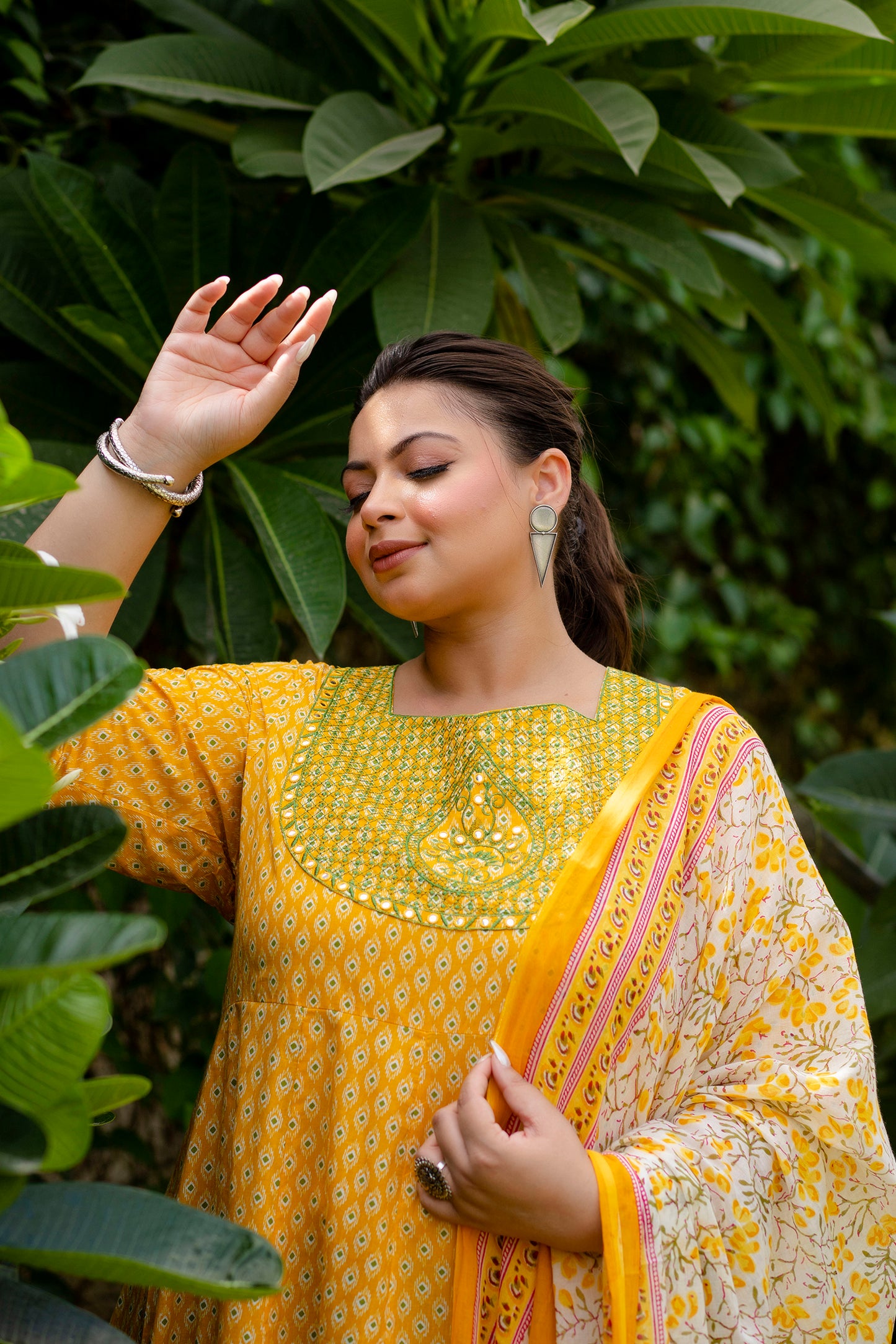 Yellow Embroidered Anarkali Kurta Dupatta Set