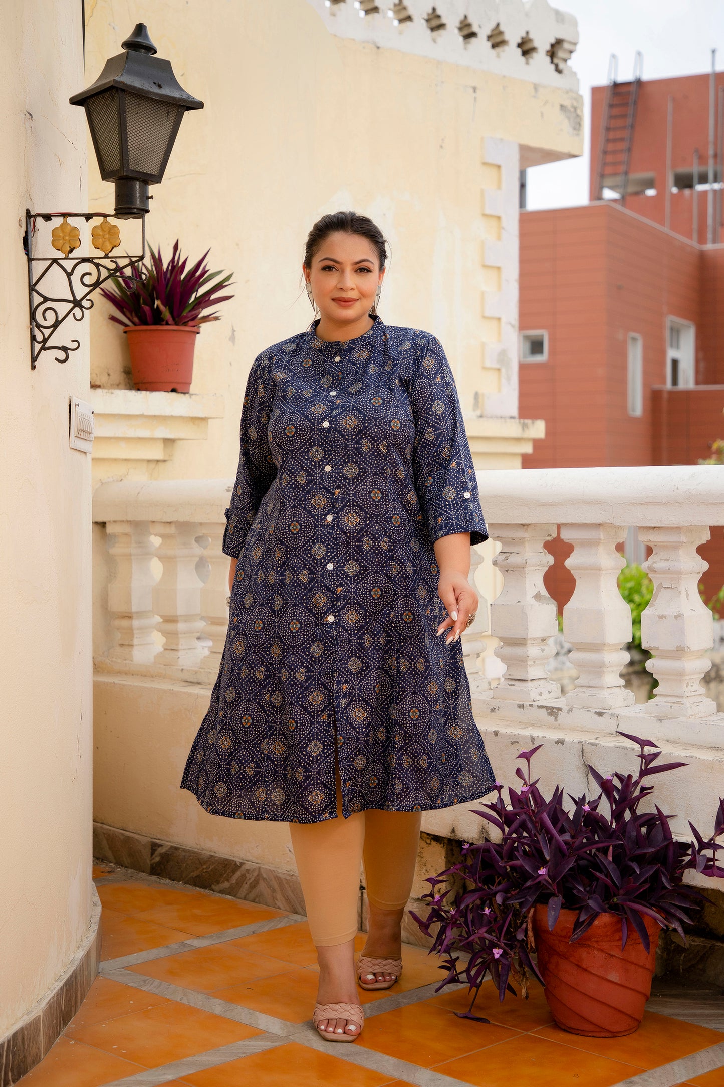 Blue Front Slit Princess Cut 'A' Line Kurta