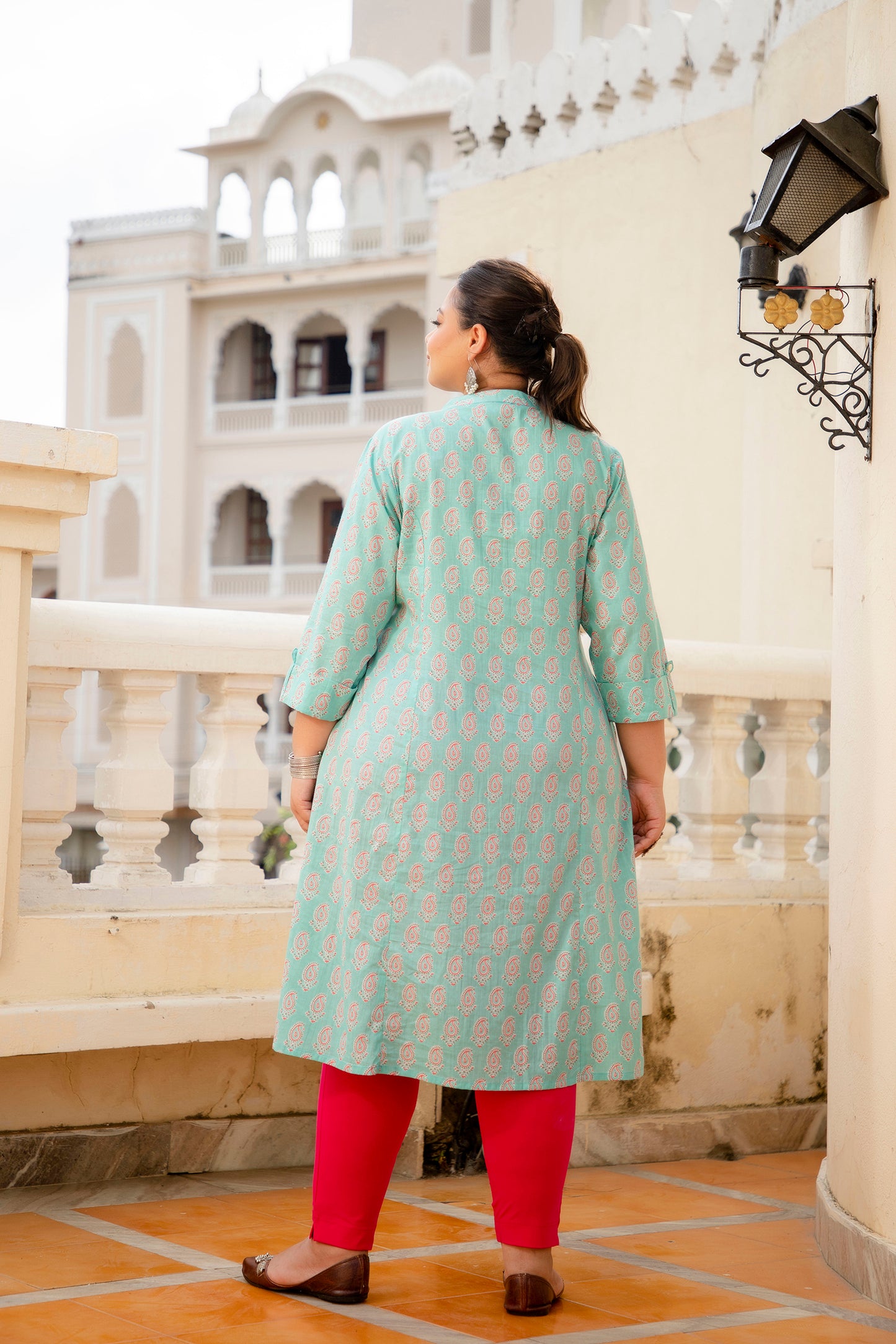 Sea Green Front Slit Princess Cut 'A' Line Kurta