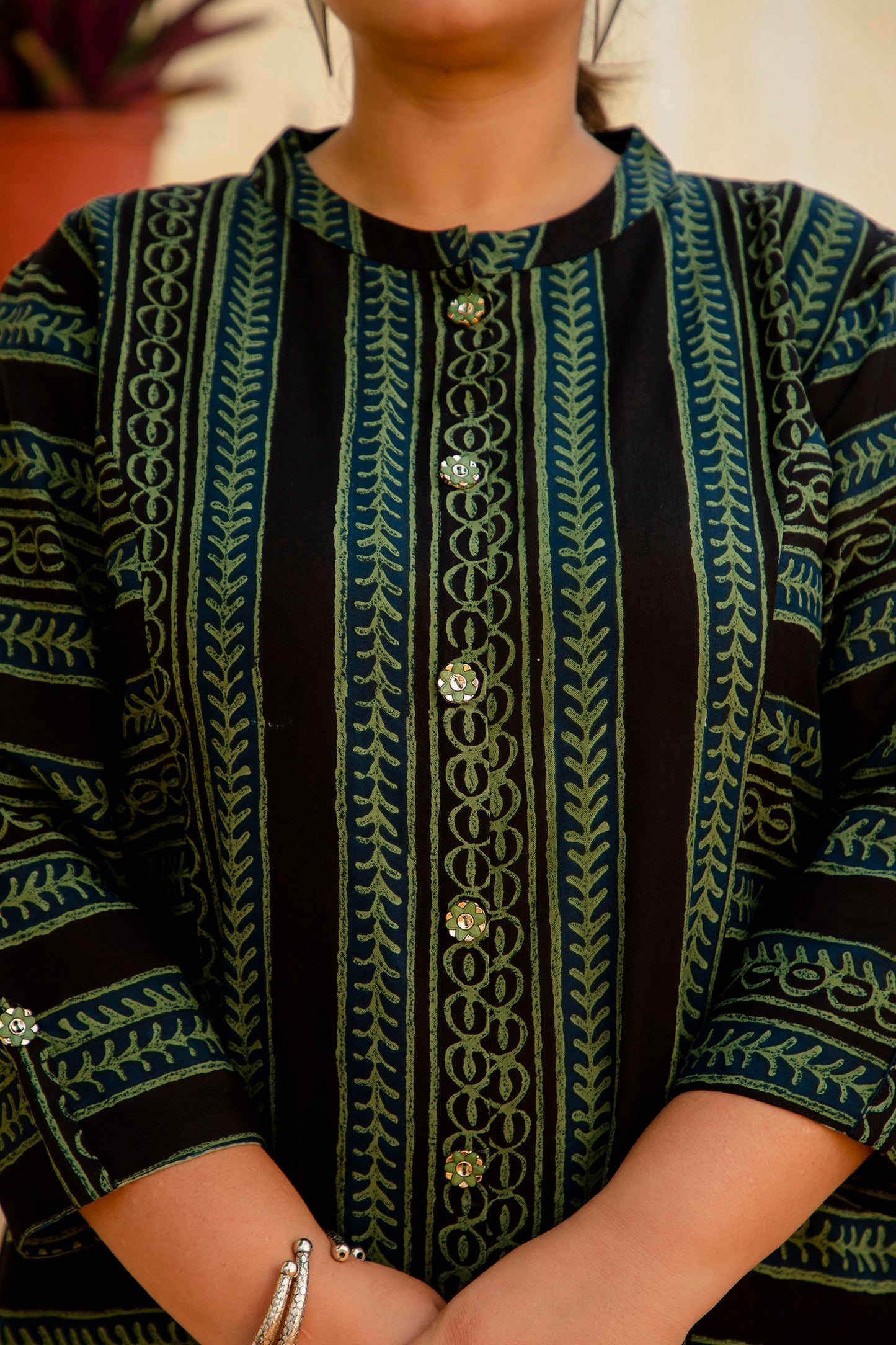 Royal Green Front Slit Princess Cut 'A' Line Kurta
