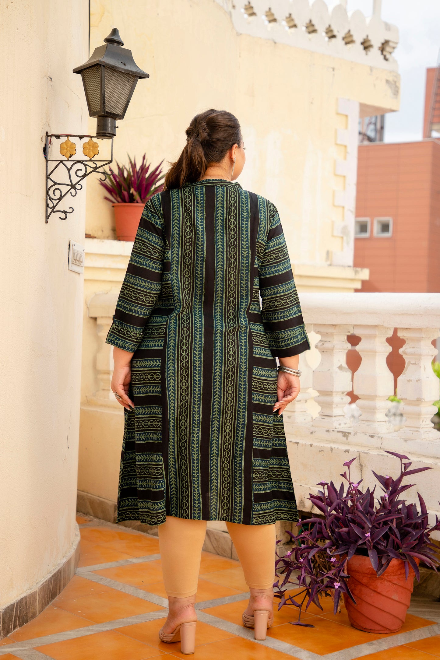 Royal Green Front Slit Princess Cut 'A' Line Kurta