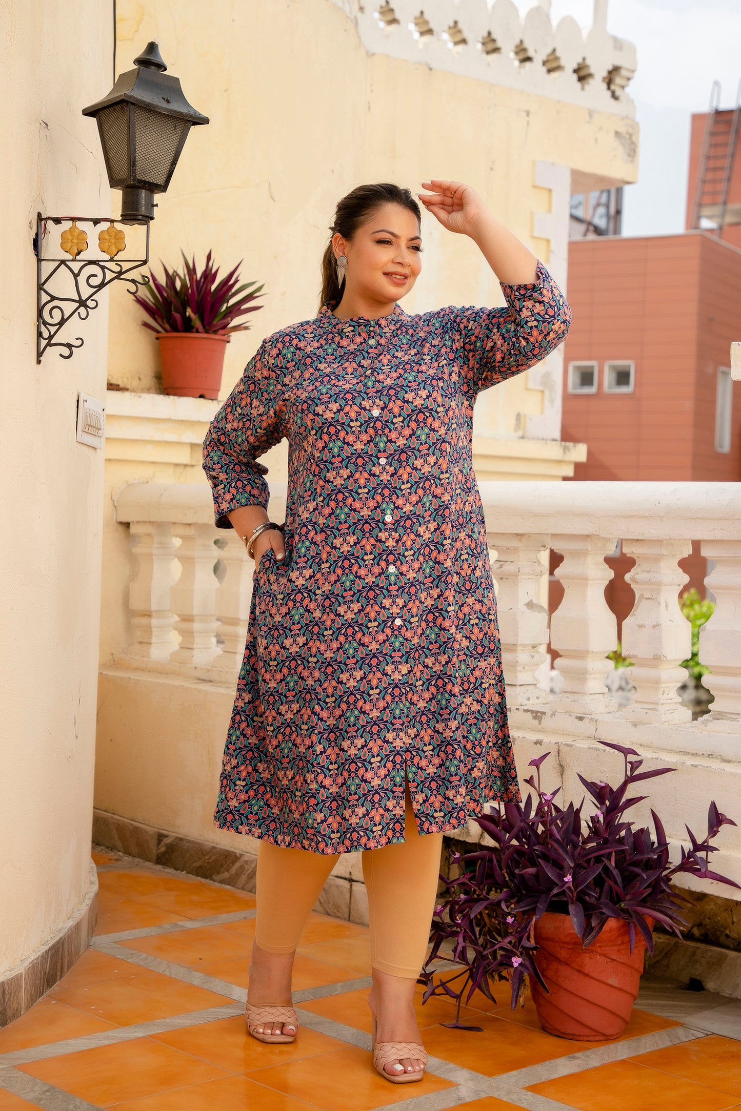 Multicolor Front Slit Princess Cut 'A' Line Kurta