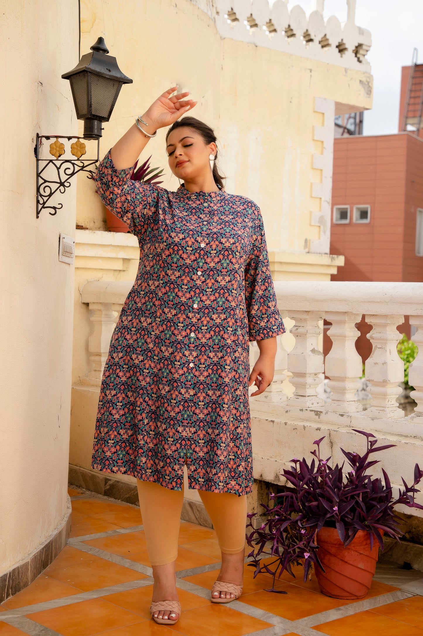 Multicolor Front Slit Princess Cut 'A' Line Kurta