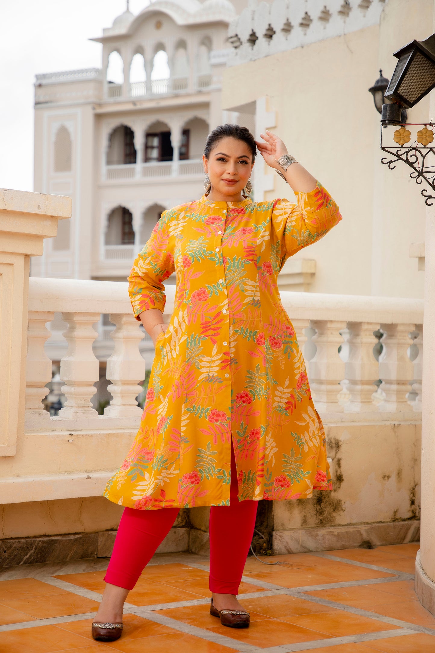 Mustard Front Slit Princess Cut 'A' Line Kurta