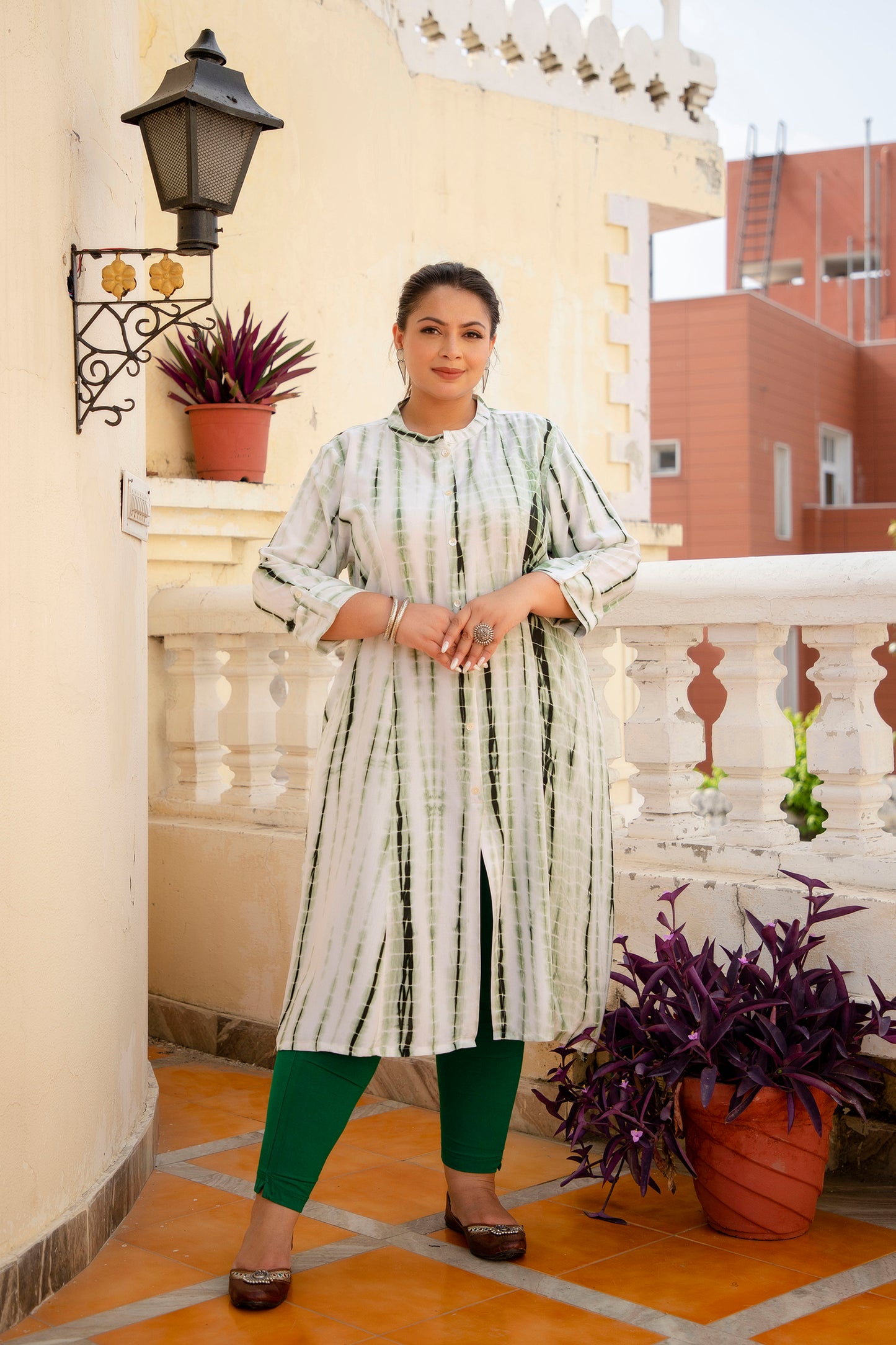 Green Front Slit Princess Cut 'A' Line Kurta