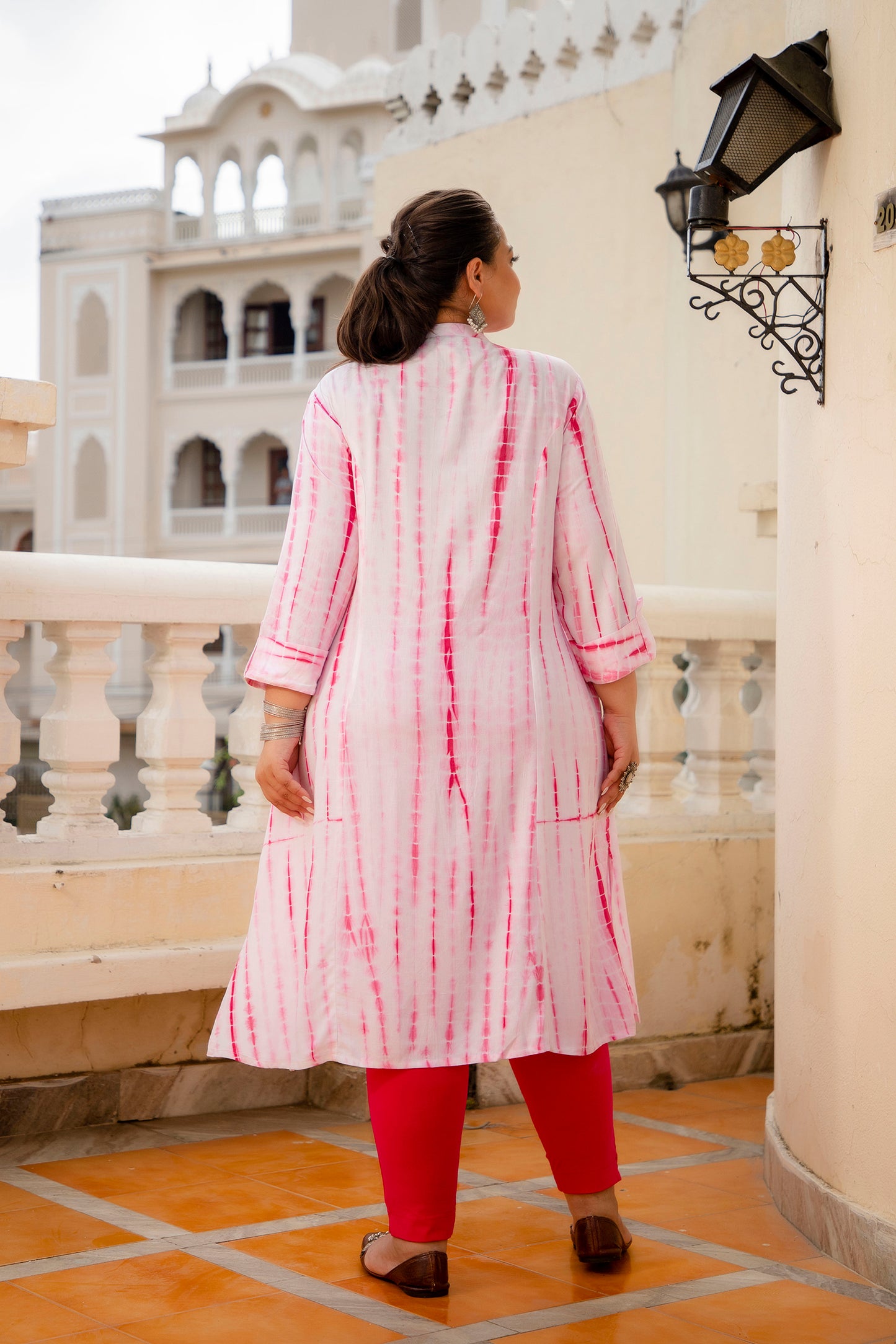 Pink Front Slit Princess Cut 'A' Line Kurta