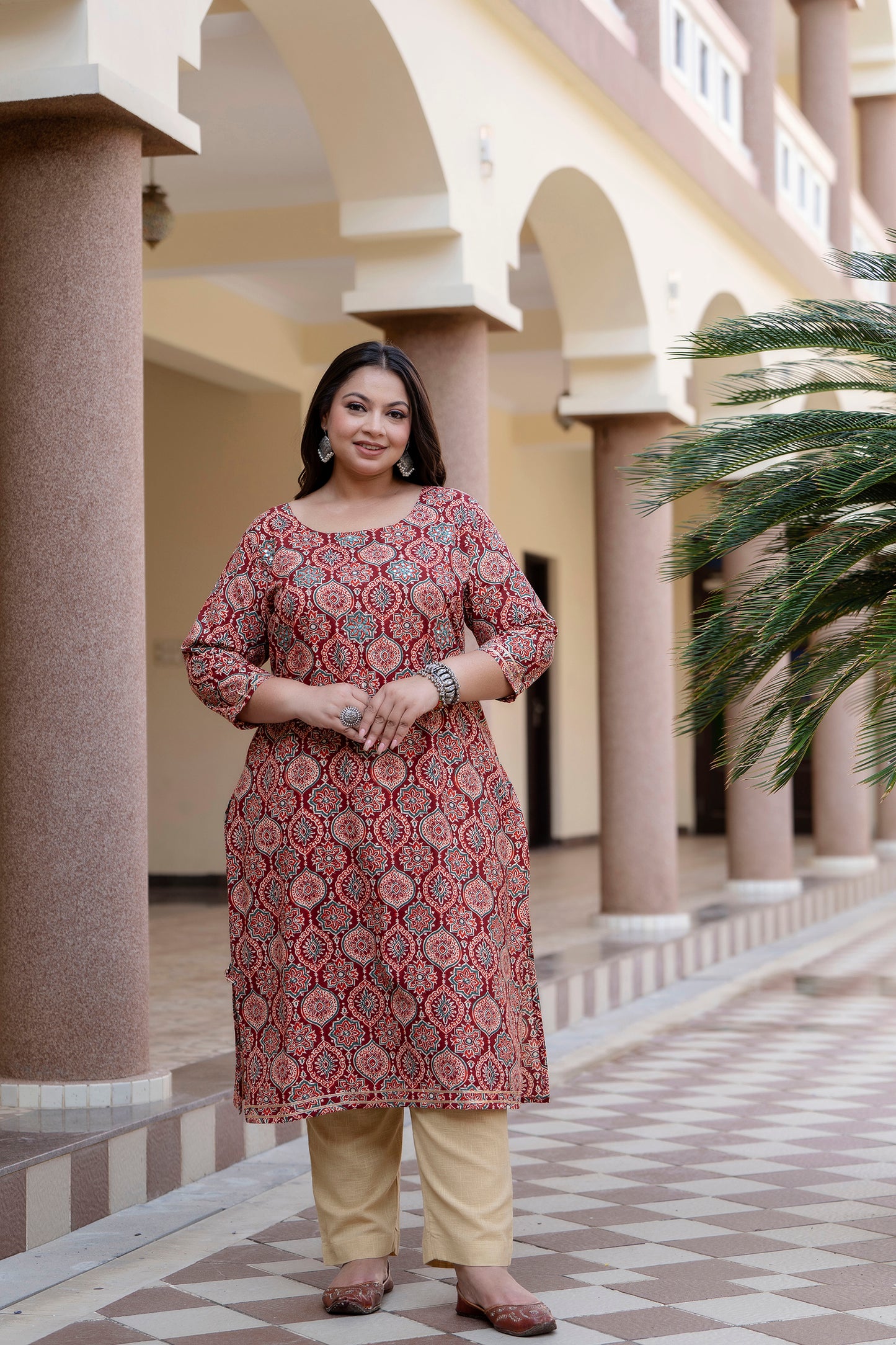 Maroon Pure Cotton Straight Kurti
