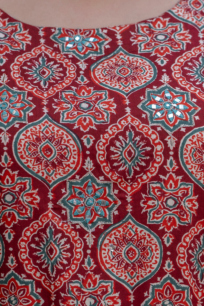 Maroon Pure Cotton Straight Kurti