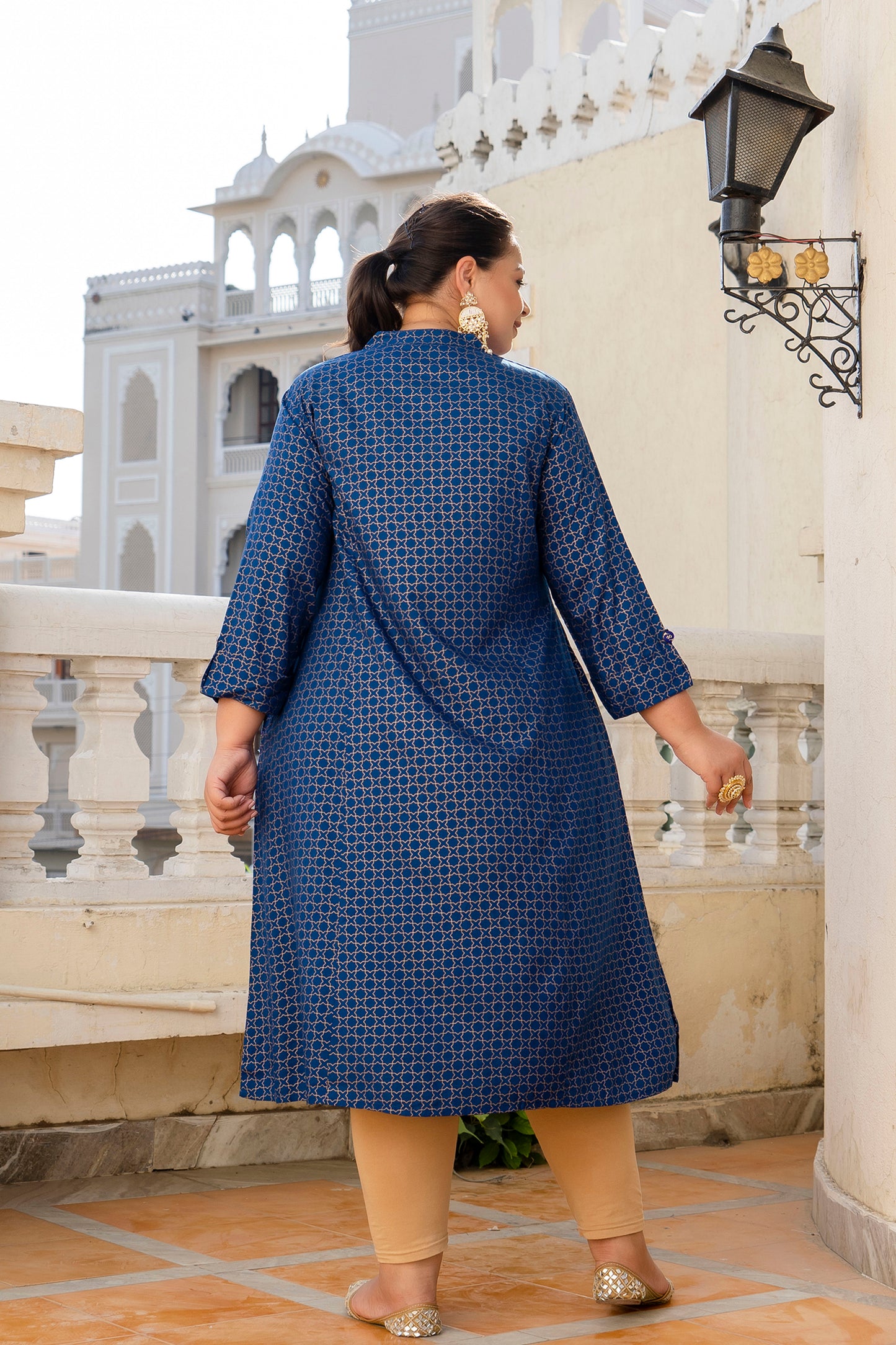 Royal Blue Front Slit Princess Cut 'A' Line Kurti