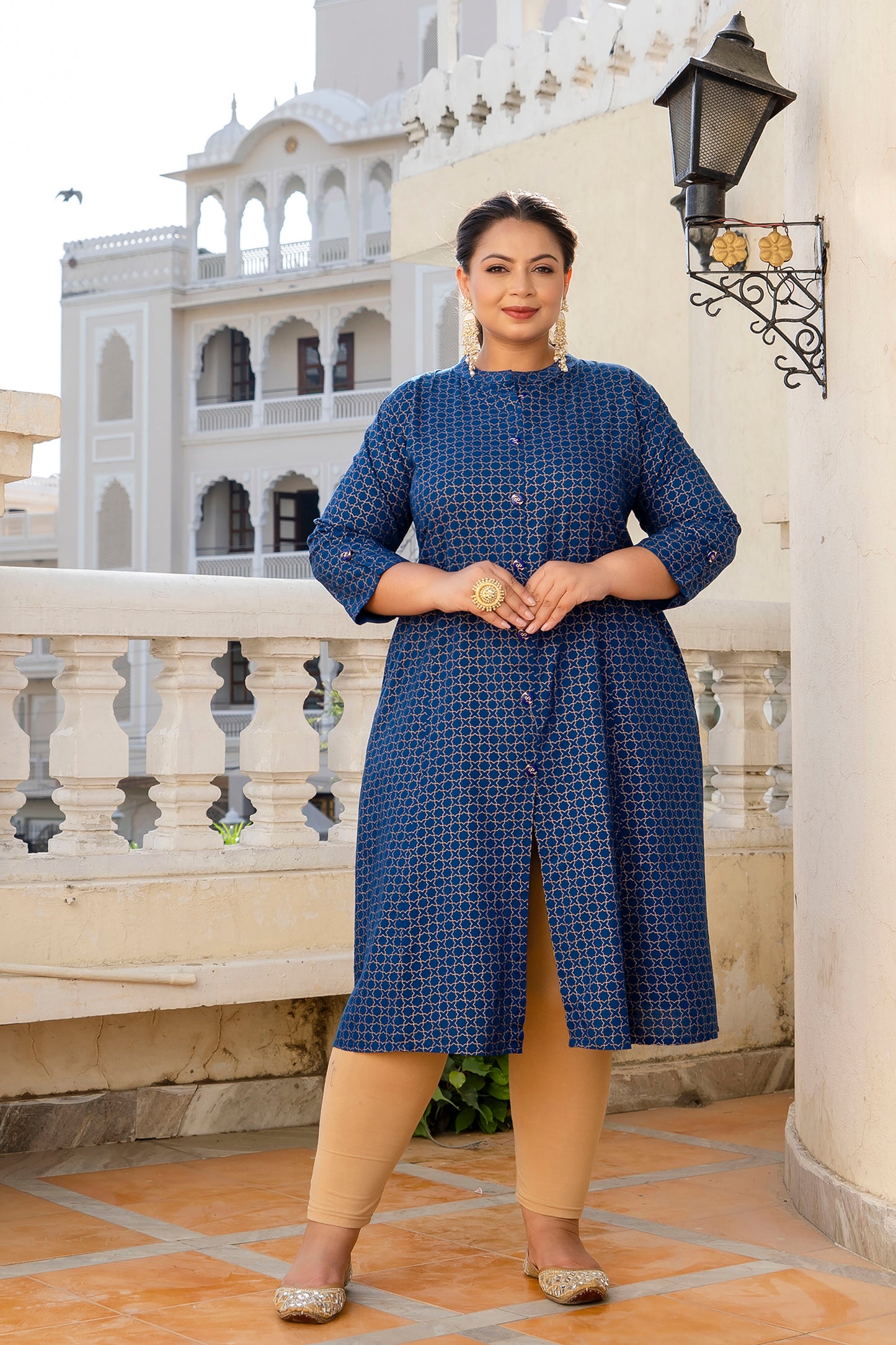 Royal Blue Front Slit Princess Cut 'A' Line Kurti