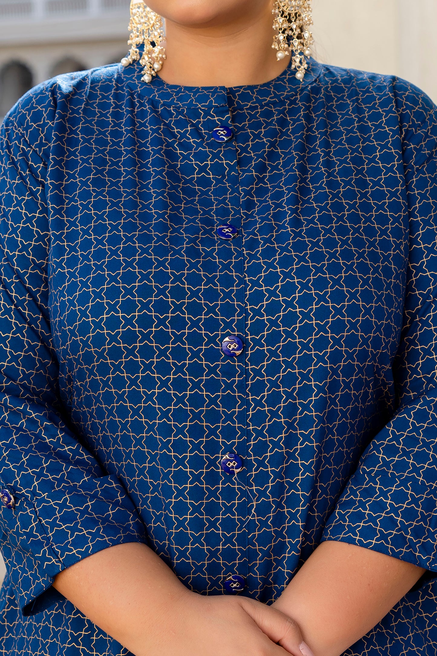 Royal Blue Front Slit Princess Cut 'A' Line Kurti
