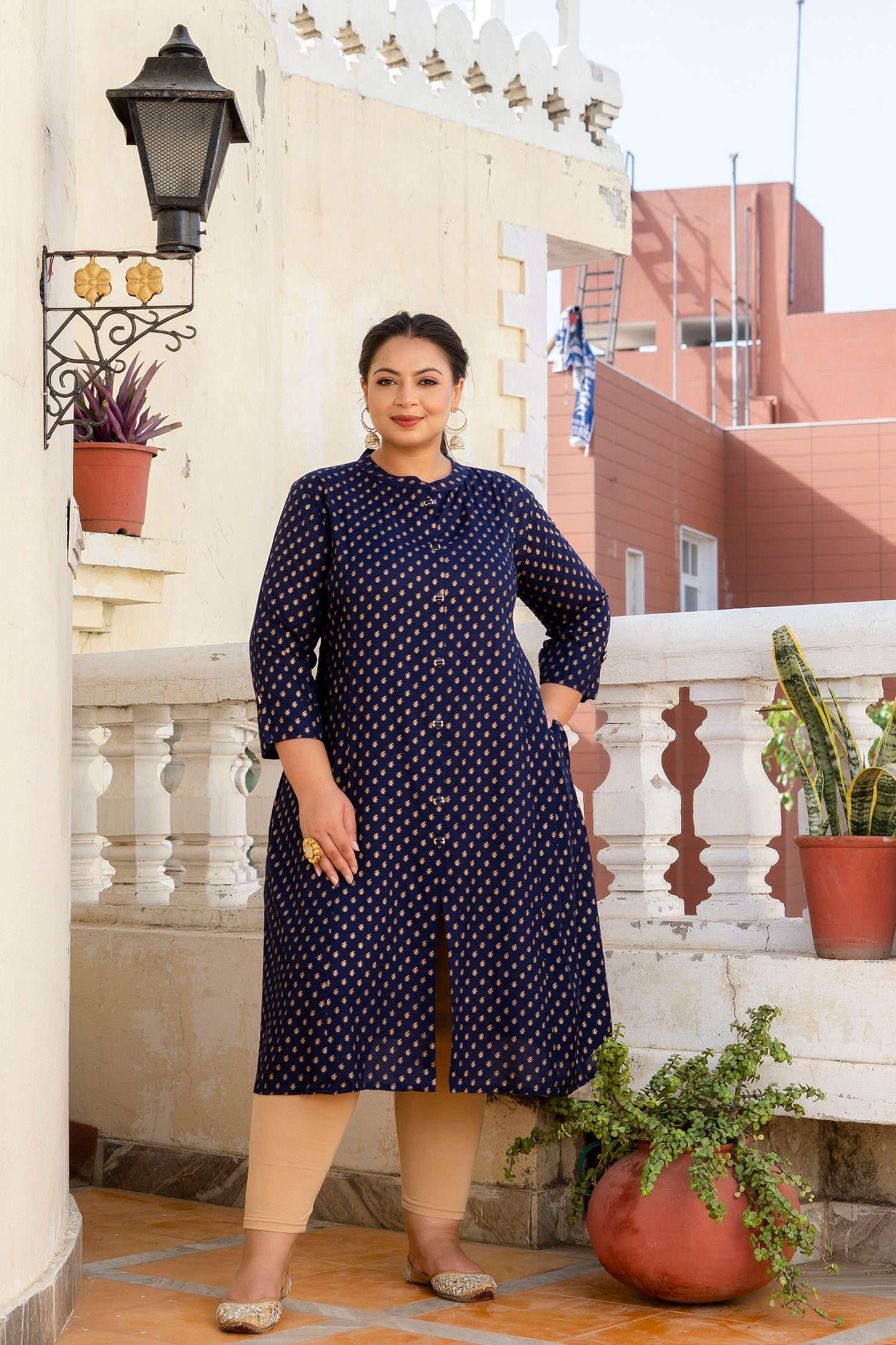 Blue Front Slit Princess Cut 'A' Line Kurti