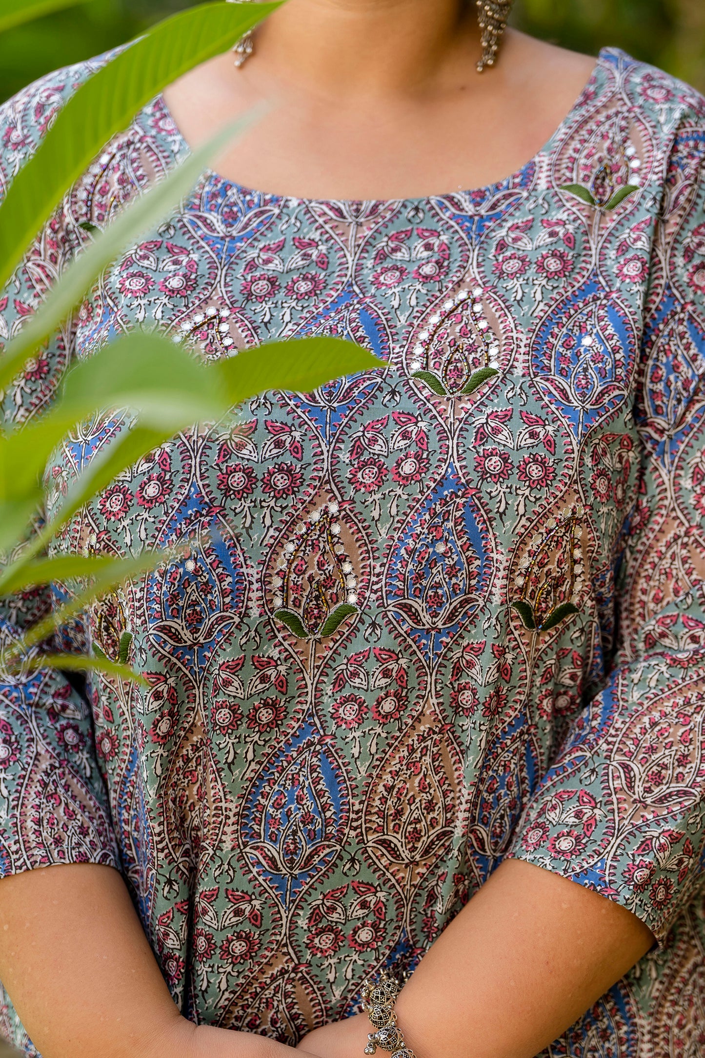 Rama Green Printed Kurta pant Dupatta Set