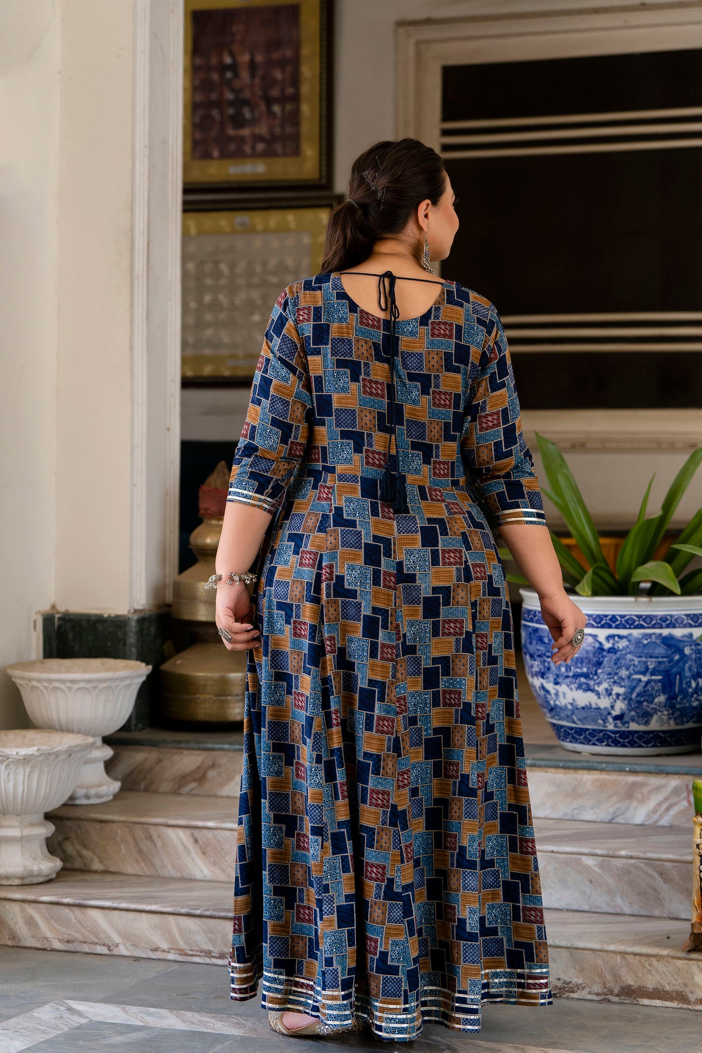 Blue Traditional Anarkali Kurti with Handwork
