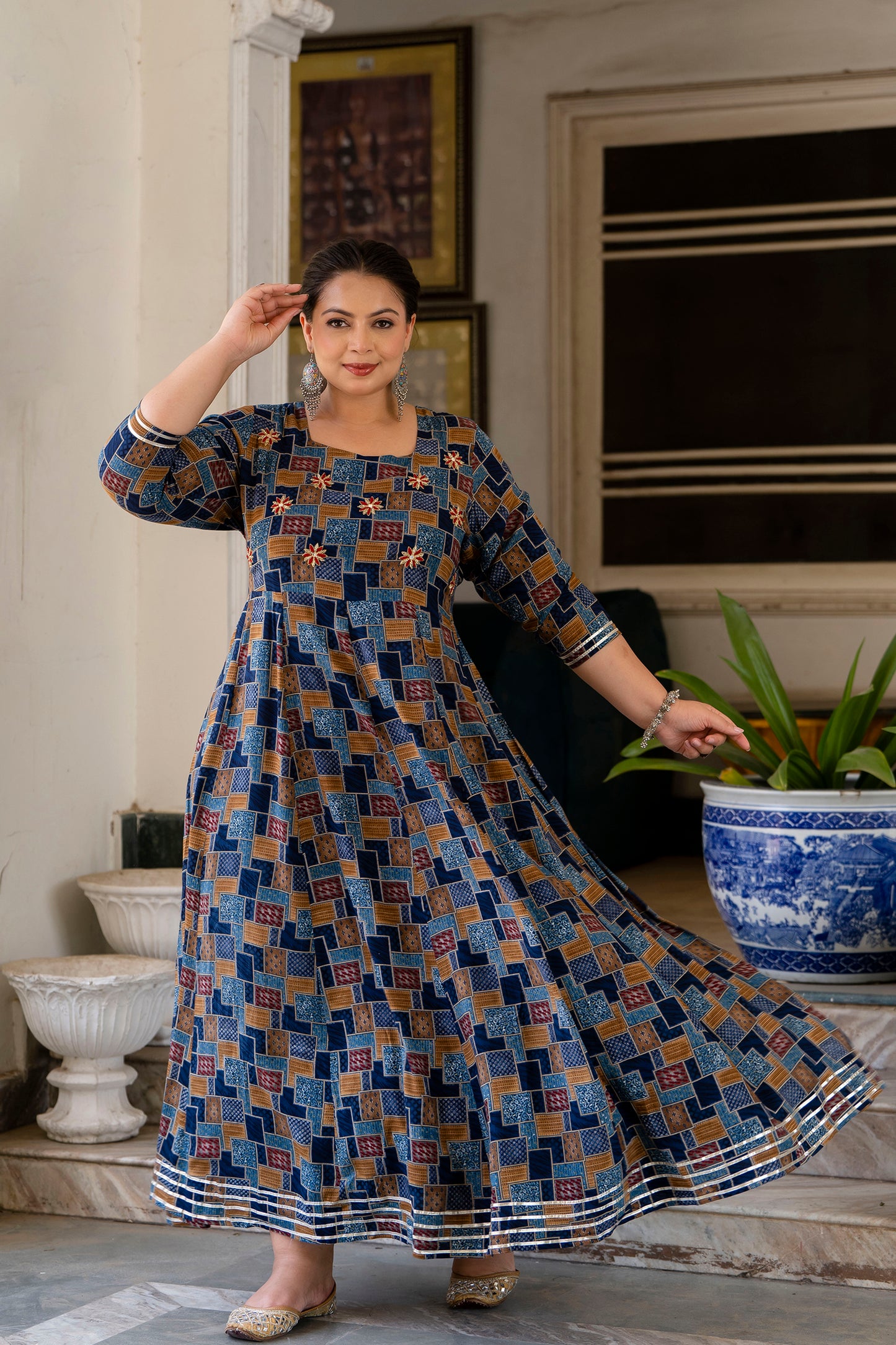 Blue Traditional Anarkali Kurti with Handwork