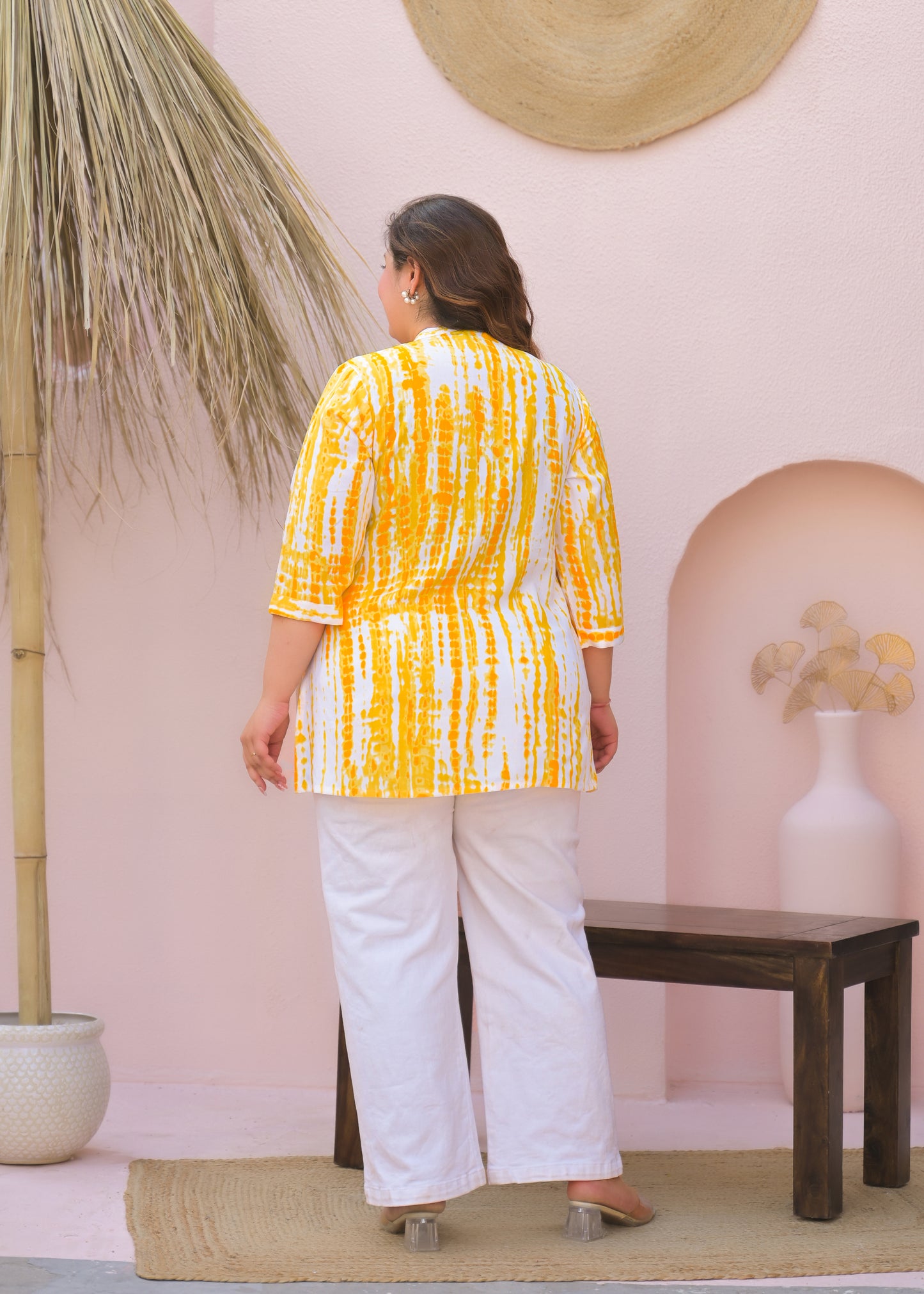 Yellow White Tie-Dye Printed Top