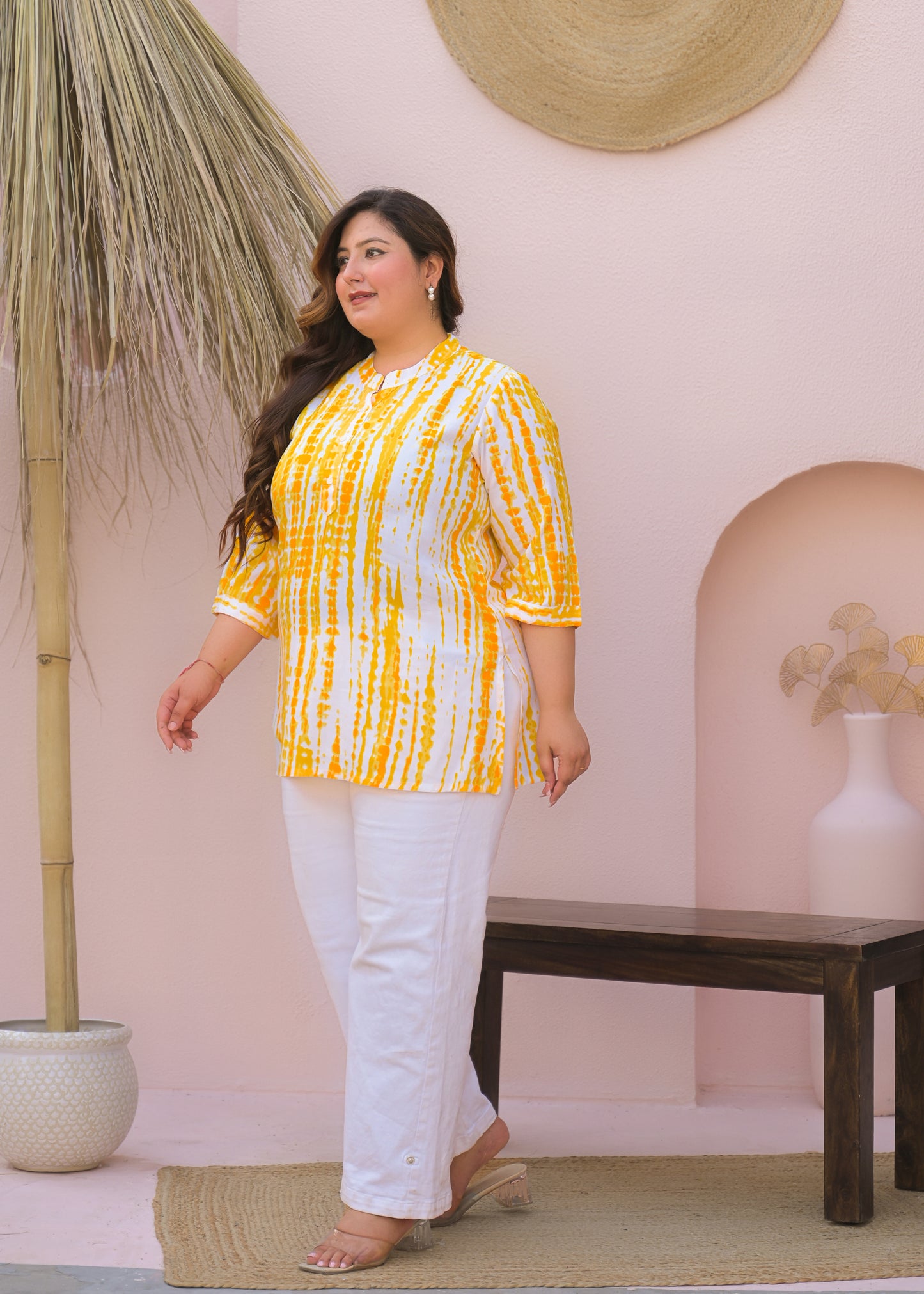 Yellow White Tie-Dye Printed Top
