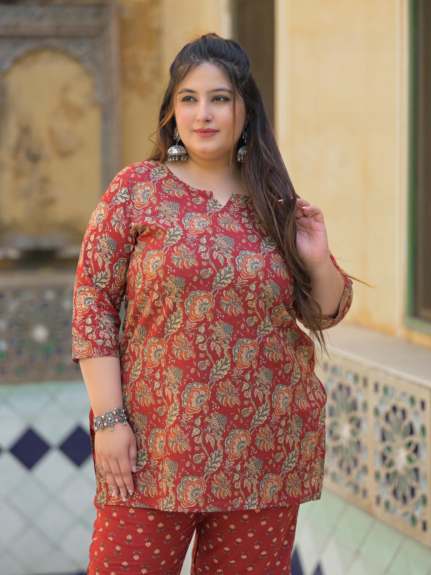 Maroon Floral Print Pure Cotton Co-Ord Set