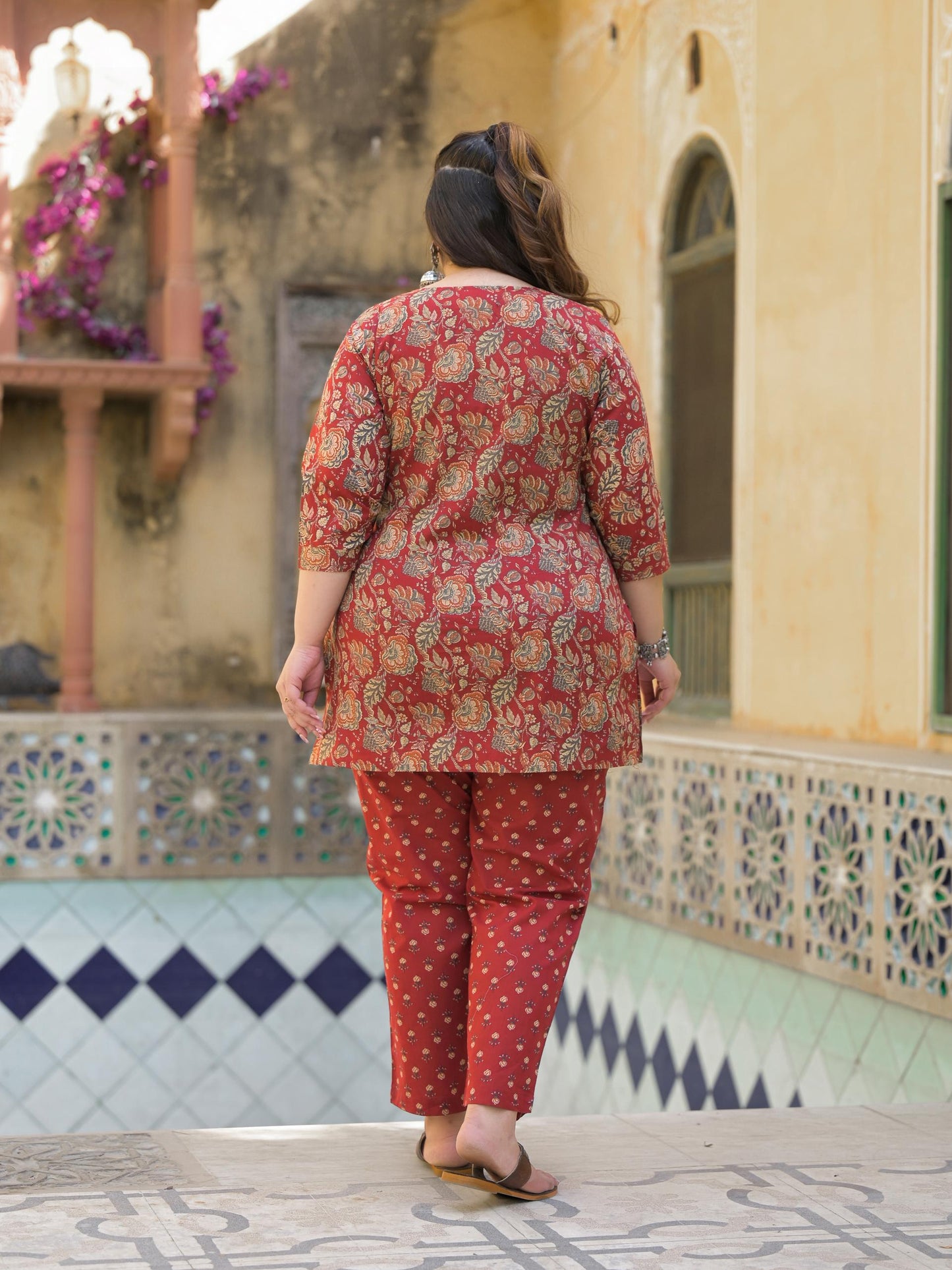 Maroon Floral Print Pure Cotton Co-Ord Set