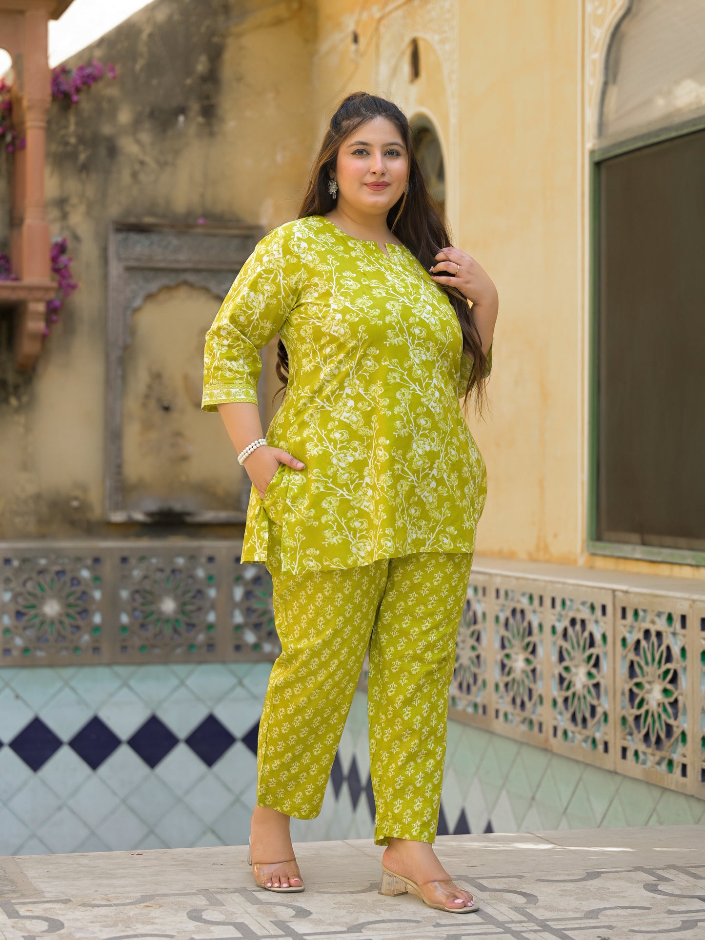 Light Green Floral Print Pure Cotton Co-Ord Set