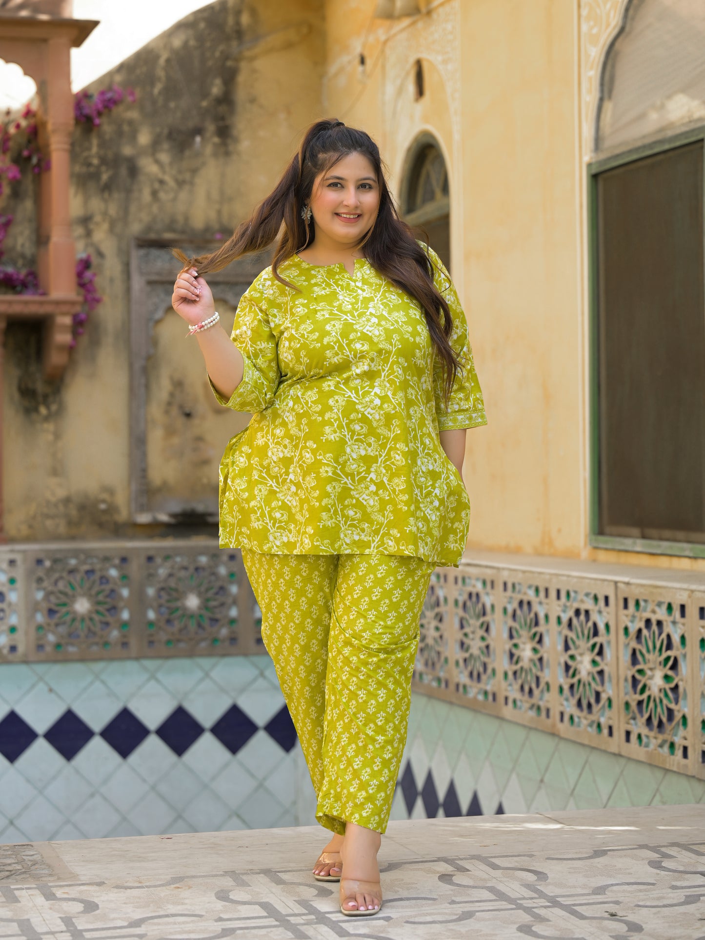Light Green Floral Print Pure Cotton Co-Ord Set