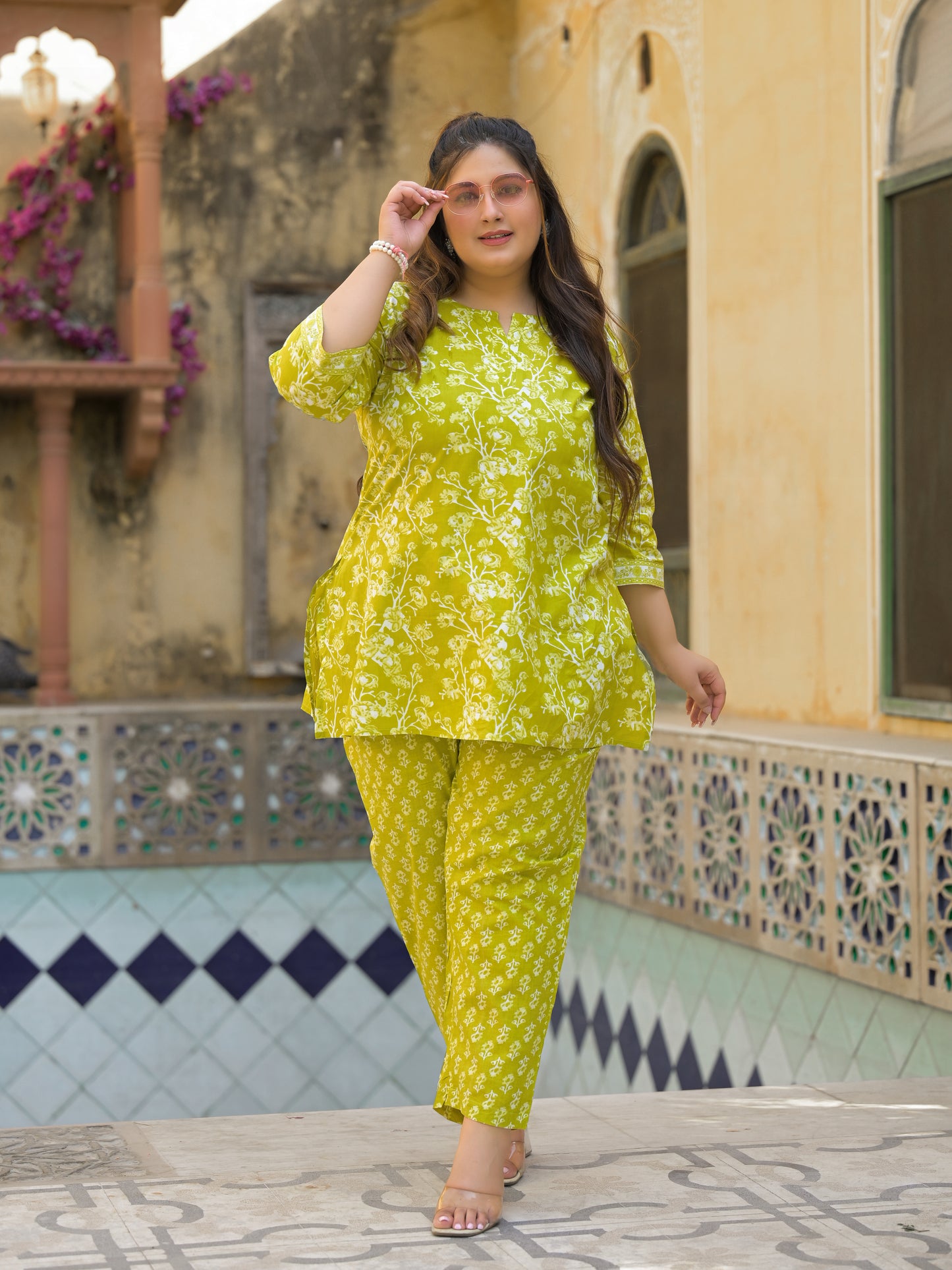 Light Green Floral Print Pure Cotton Co-Ord Set