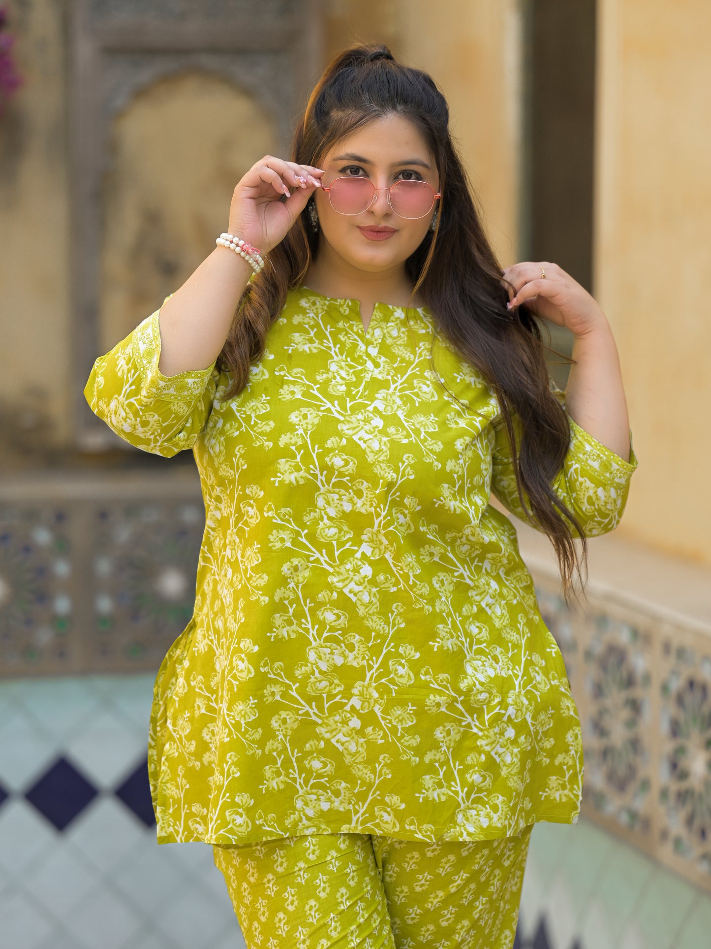 Light Green Floral Print Pure Cotton Co-Ord Set