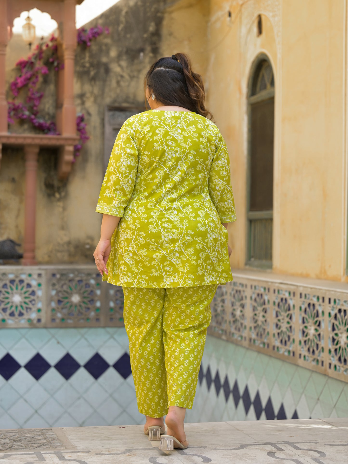 Light Green Floral Print Pure Cotton Co-Ord Set