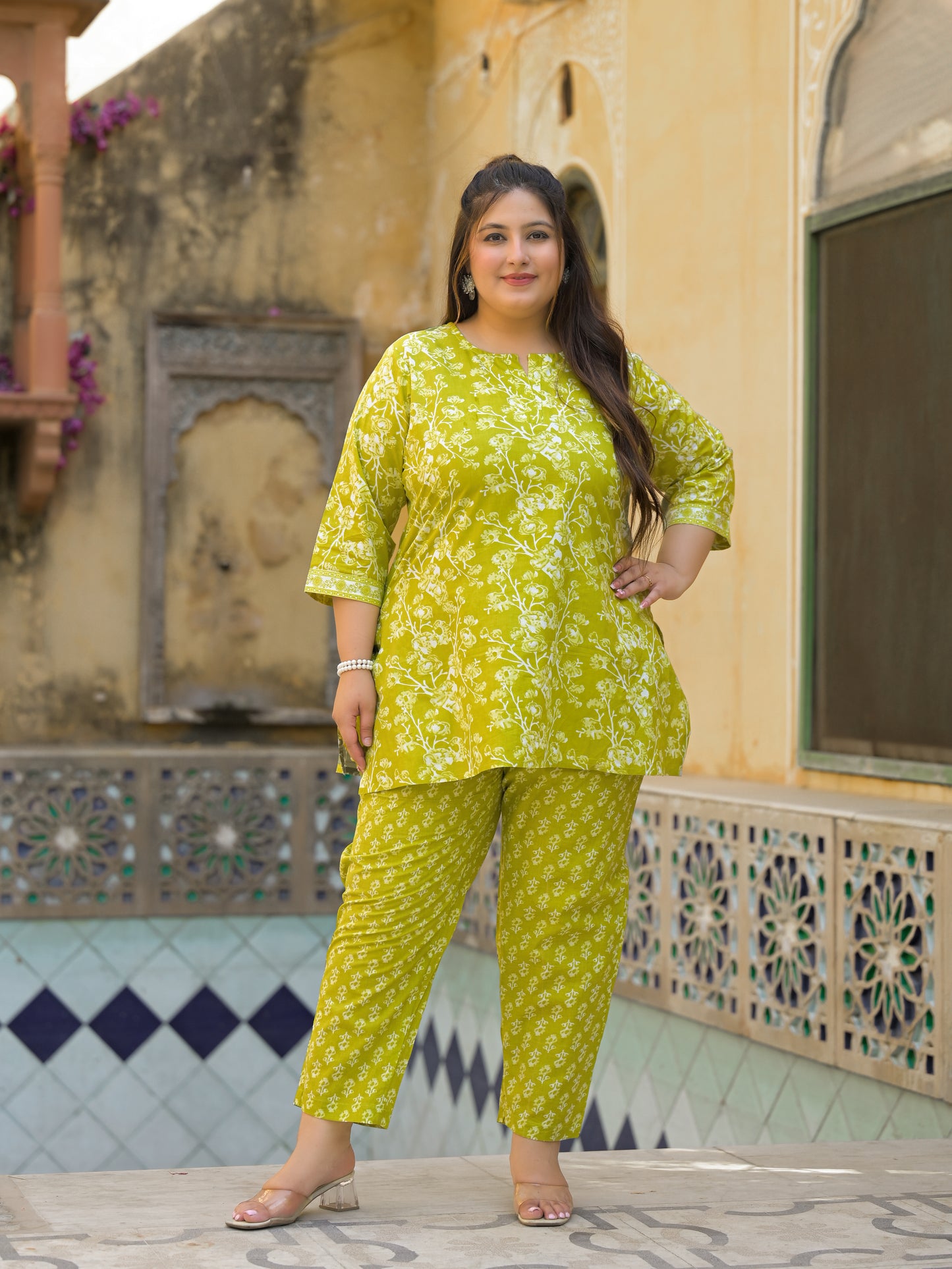Light Green Floral Print Pure Cotton Co-Ord Set