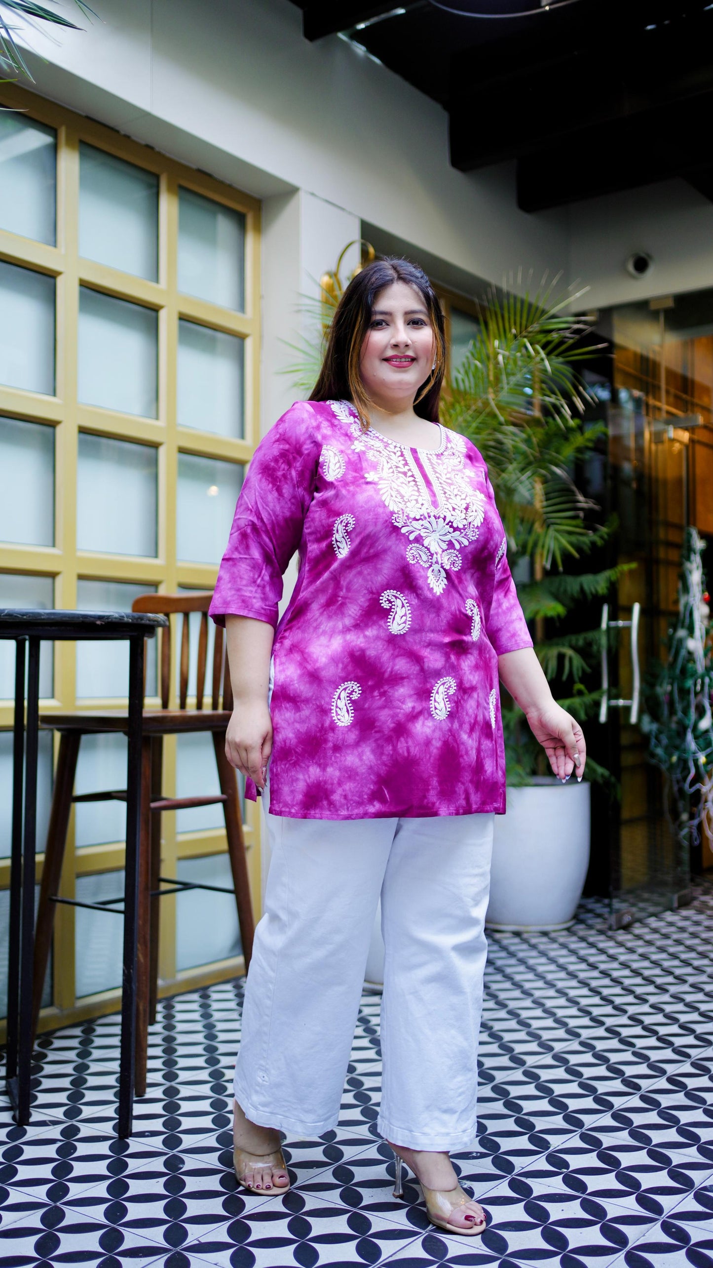 Magenta Embroidered Regular Top