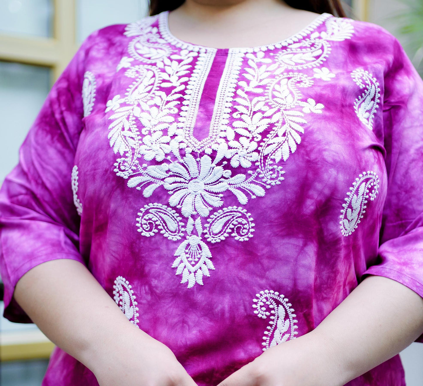 Magenta Embroidered Regular Top