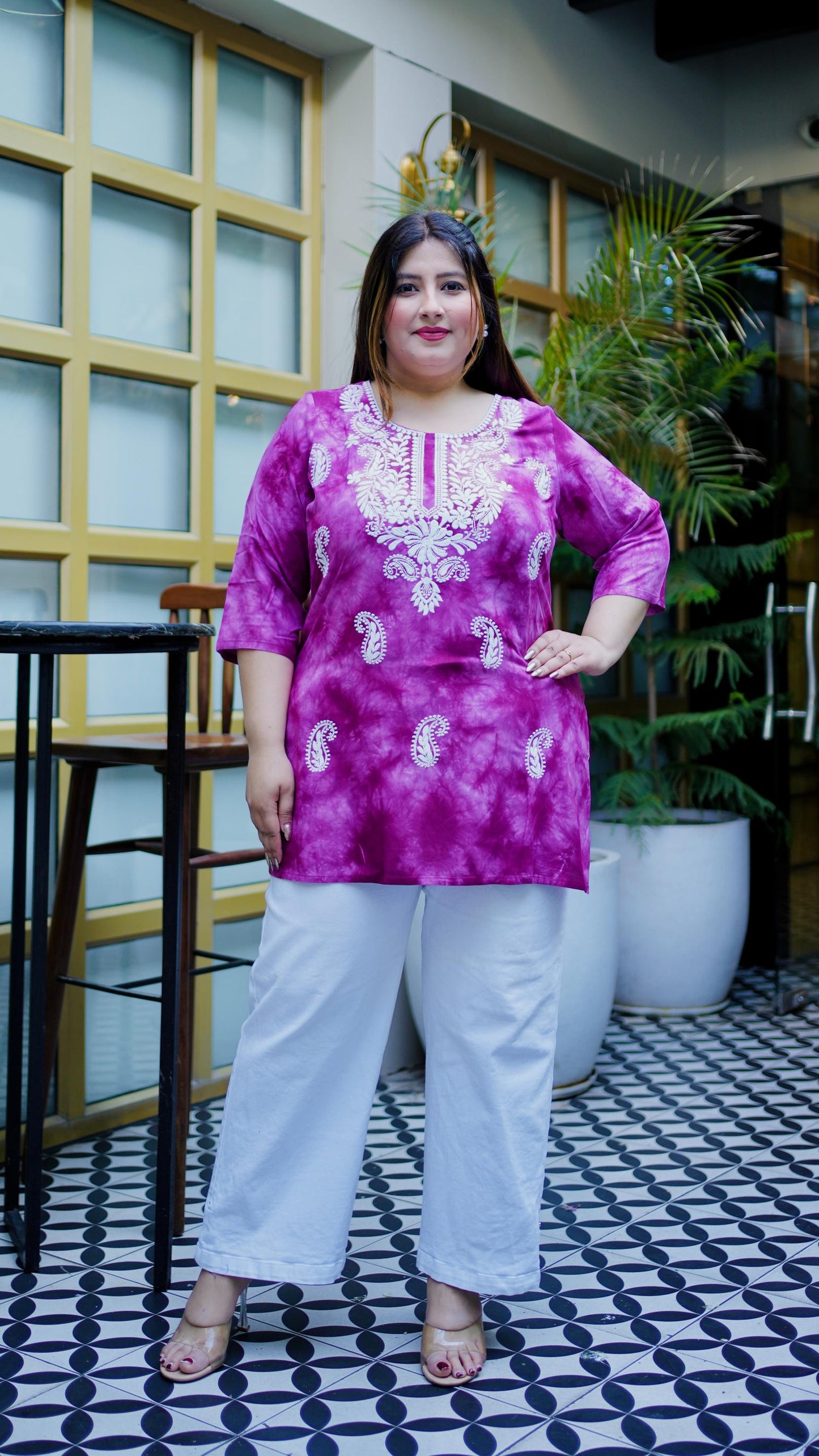 Magenta Embroidered Regular Top