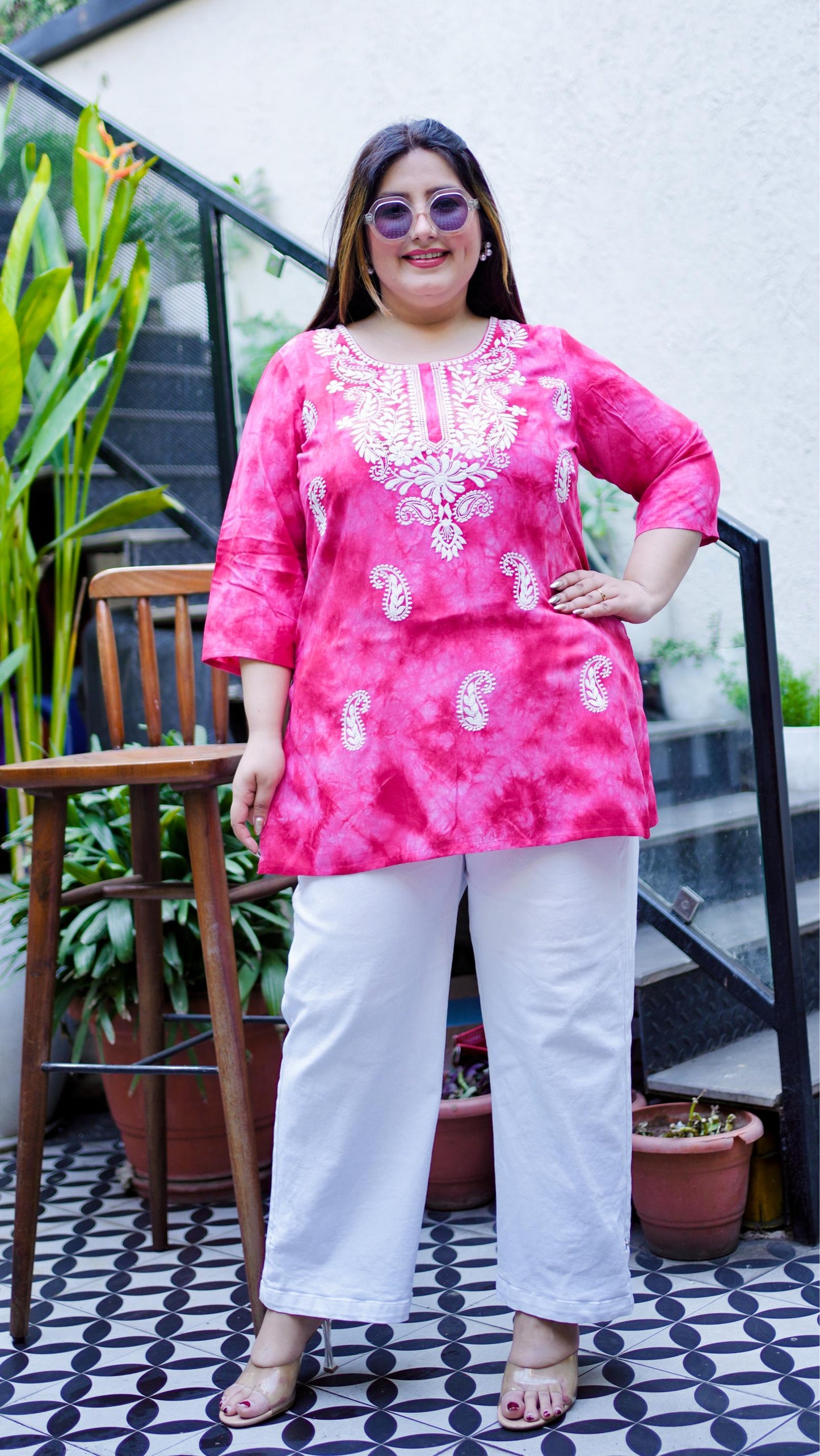 Pink Embroidered Regular Top
