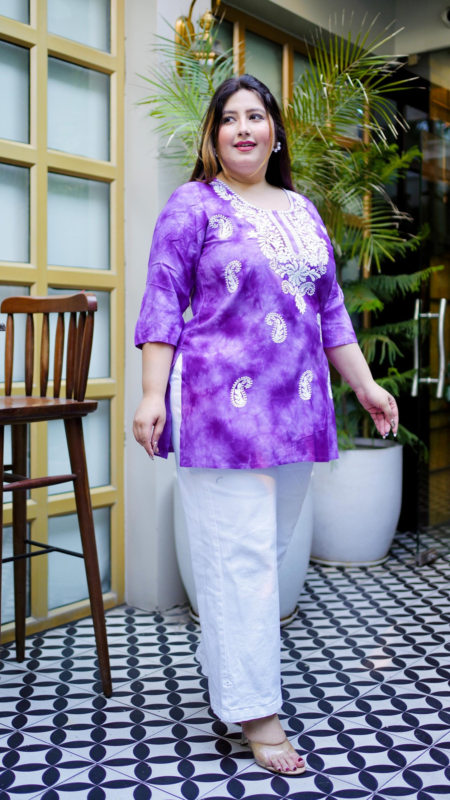 Purple Embroidered Regular Top