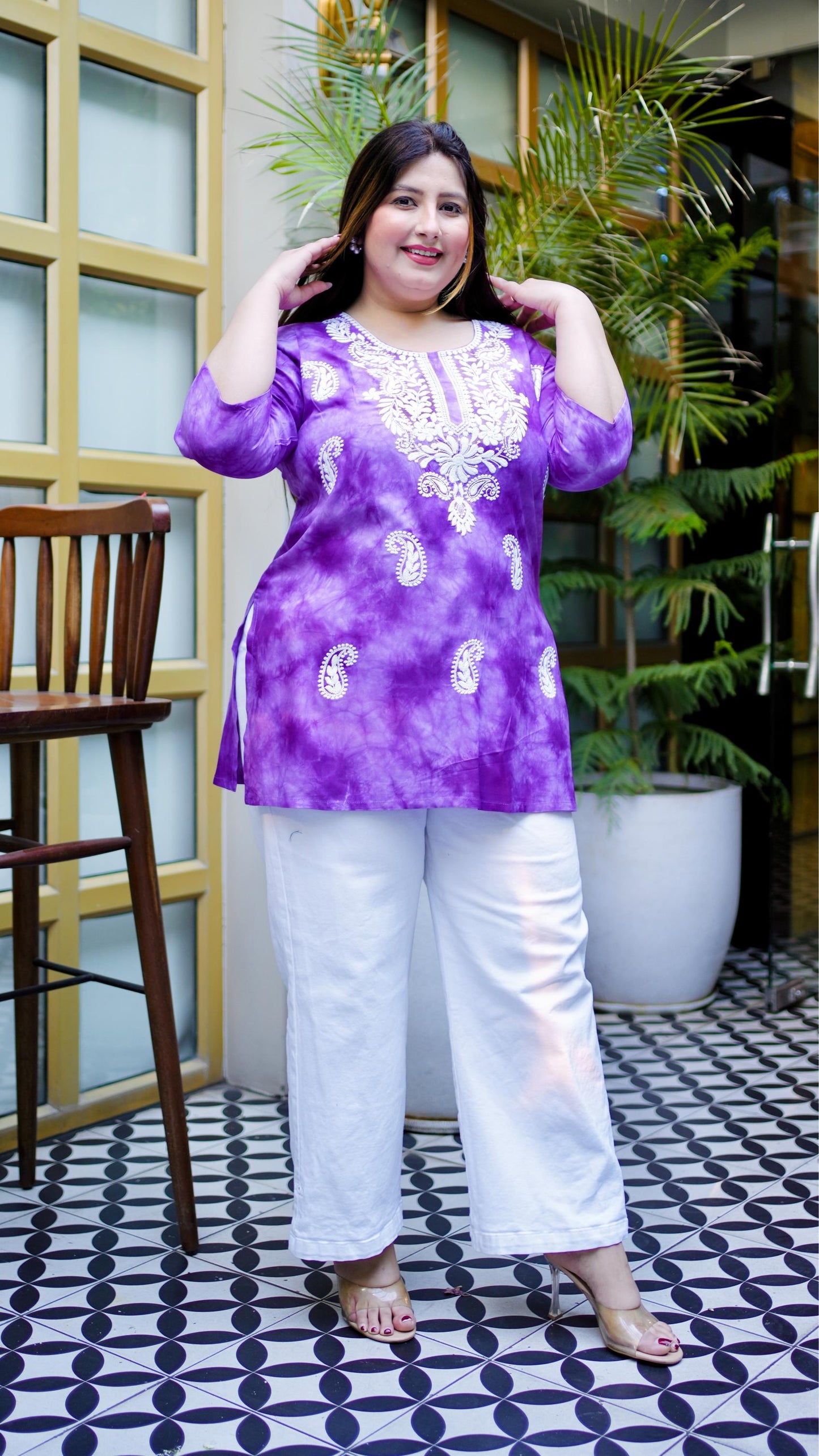 Purple Embroidered Regular Top
