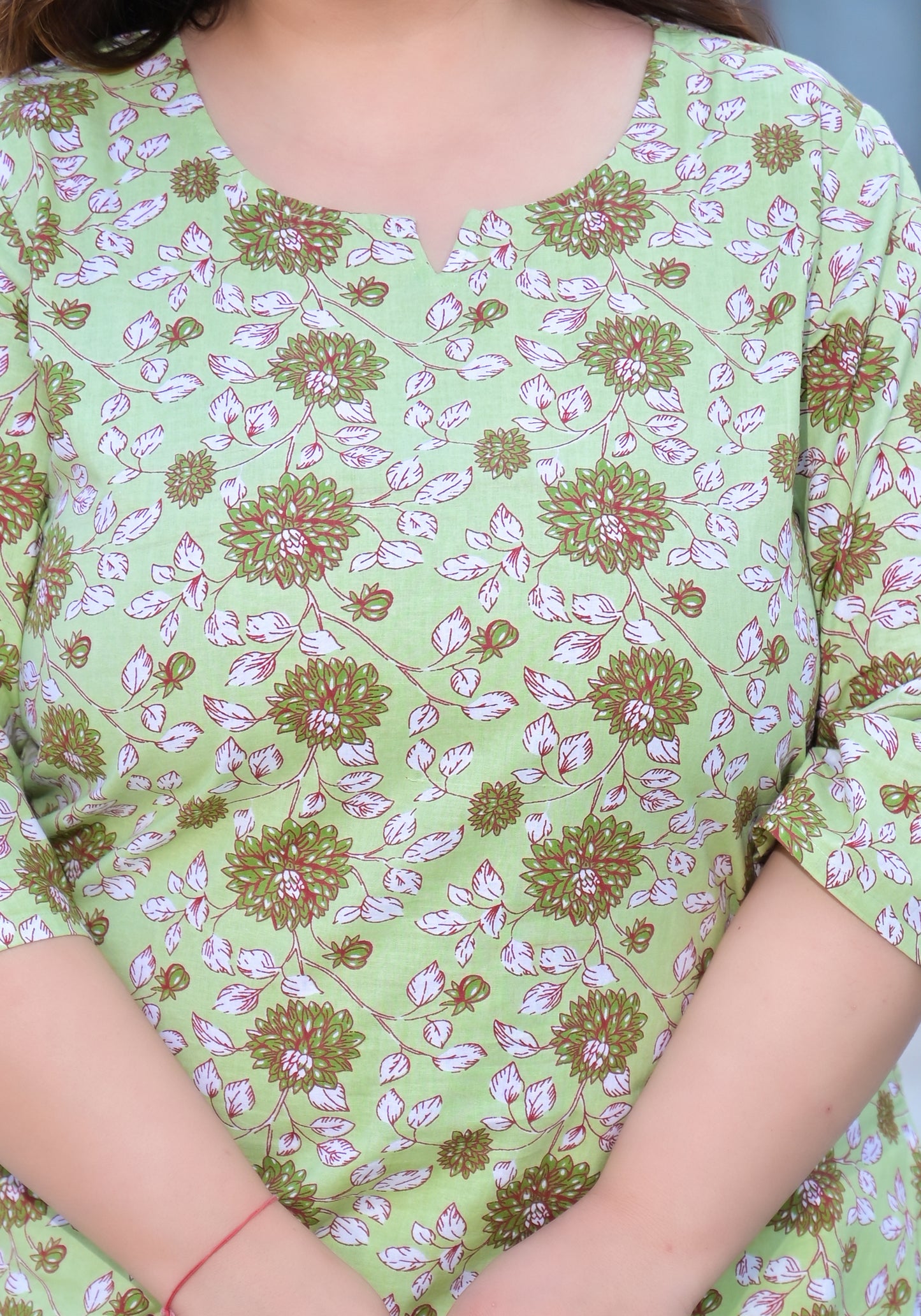 Light Green Printed Pure Cotton Top