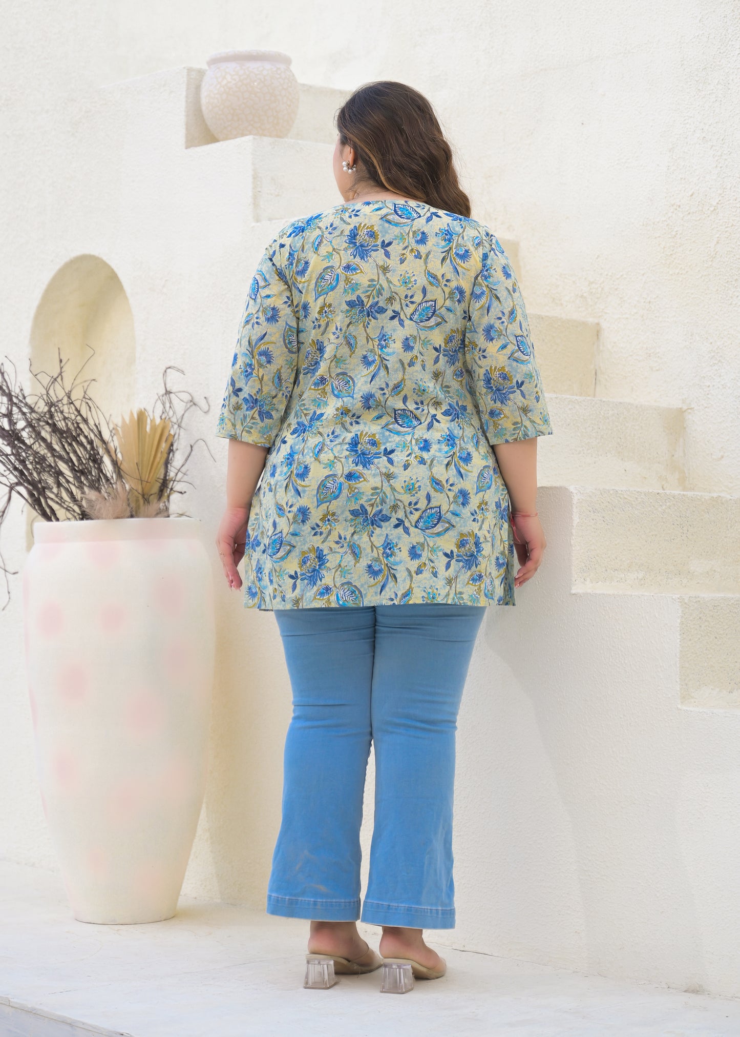 Blue Printed Pure Cotton Top