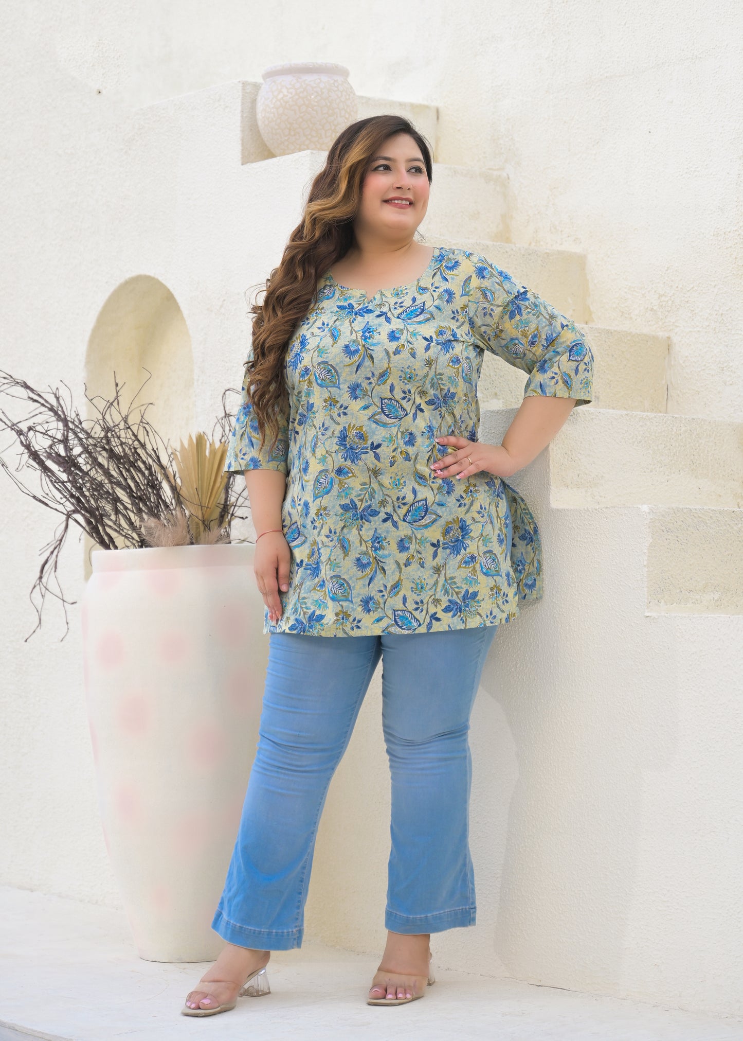 Blue Printed Pure Cotton Top