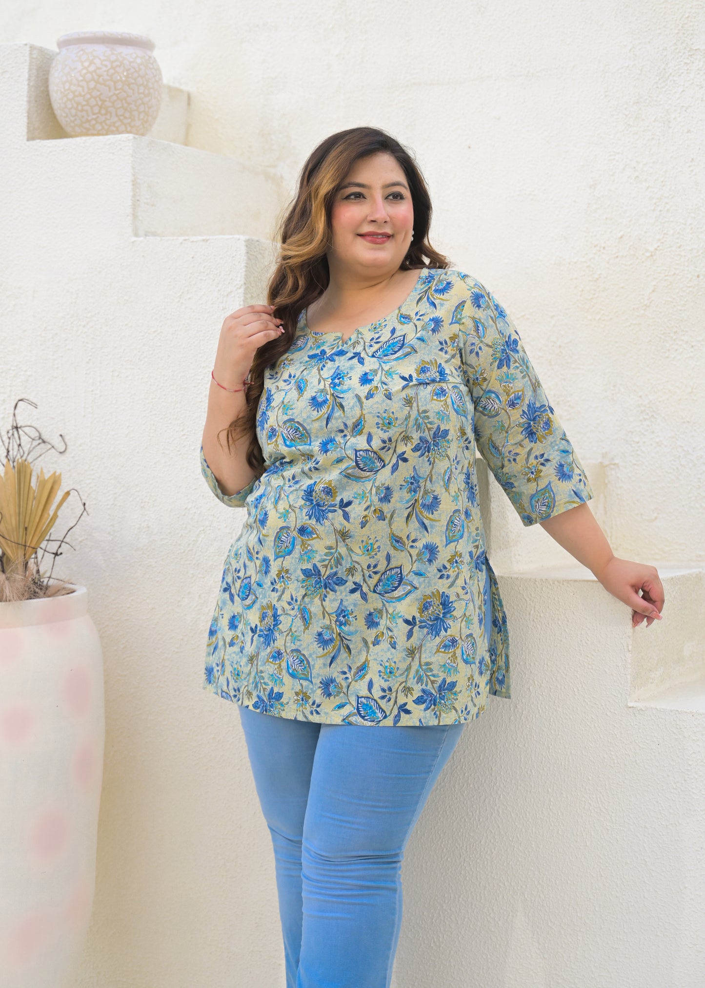 Blue Printed Pure Cotton Top