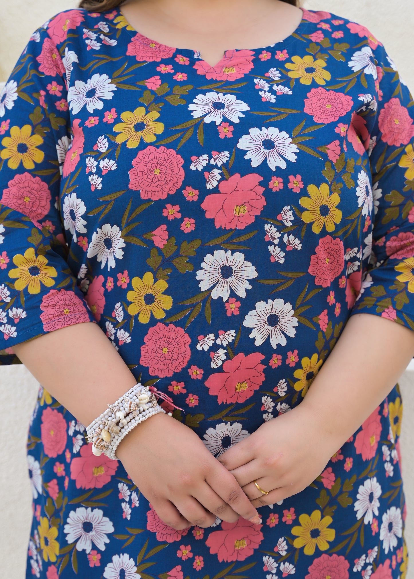 Dark Blue Printed Pure Cotton Top