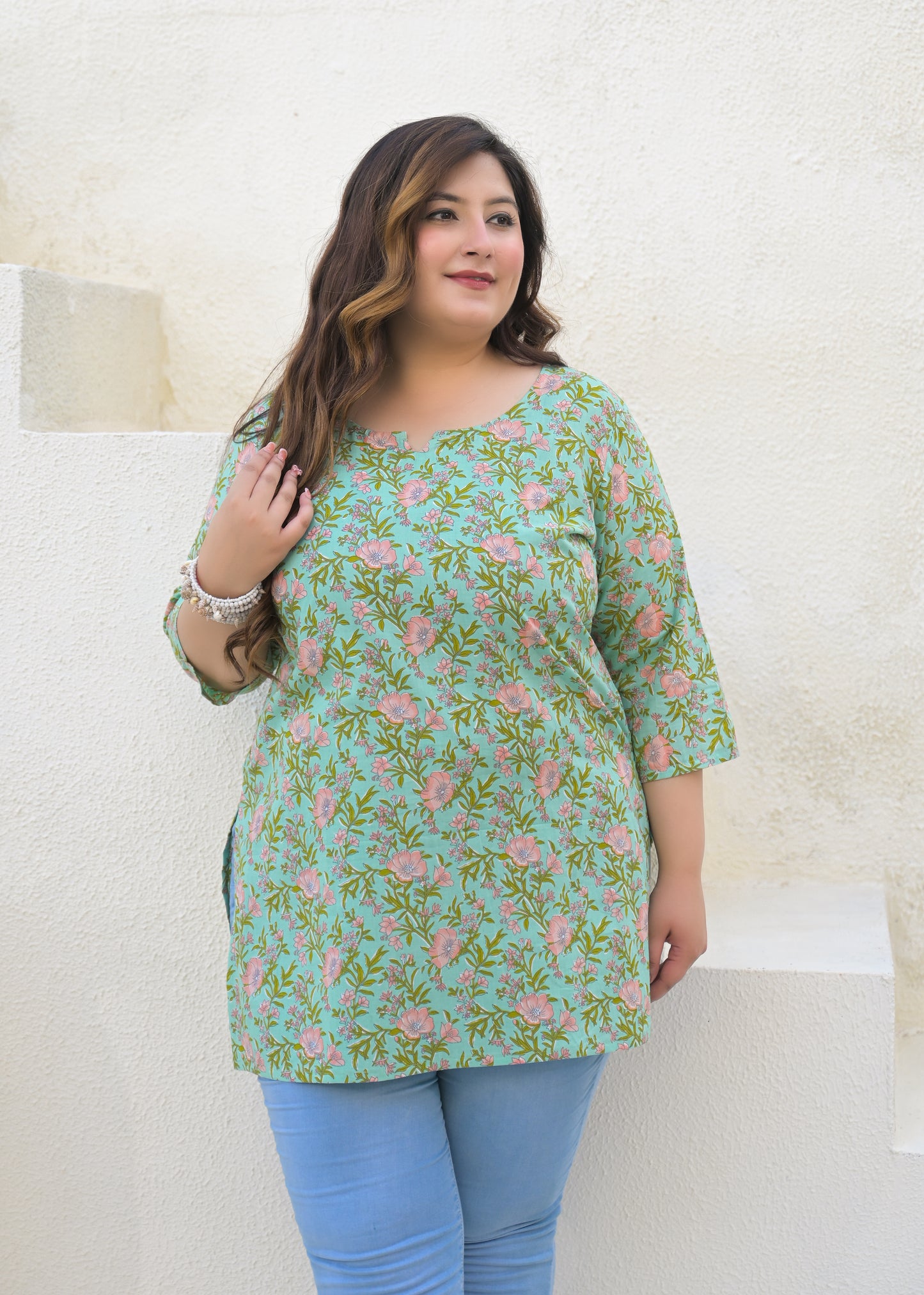 Green Printed Pure Cotton Top