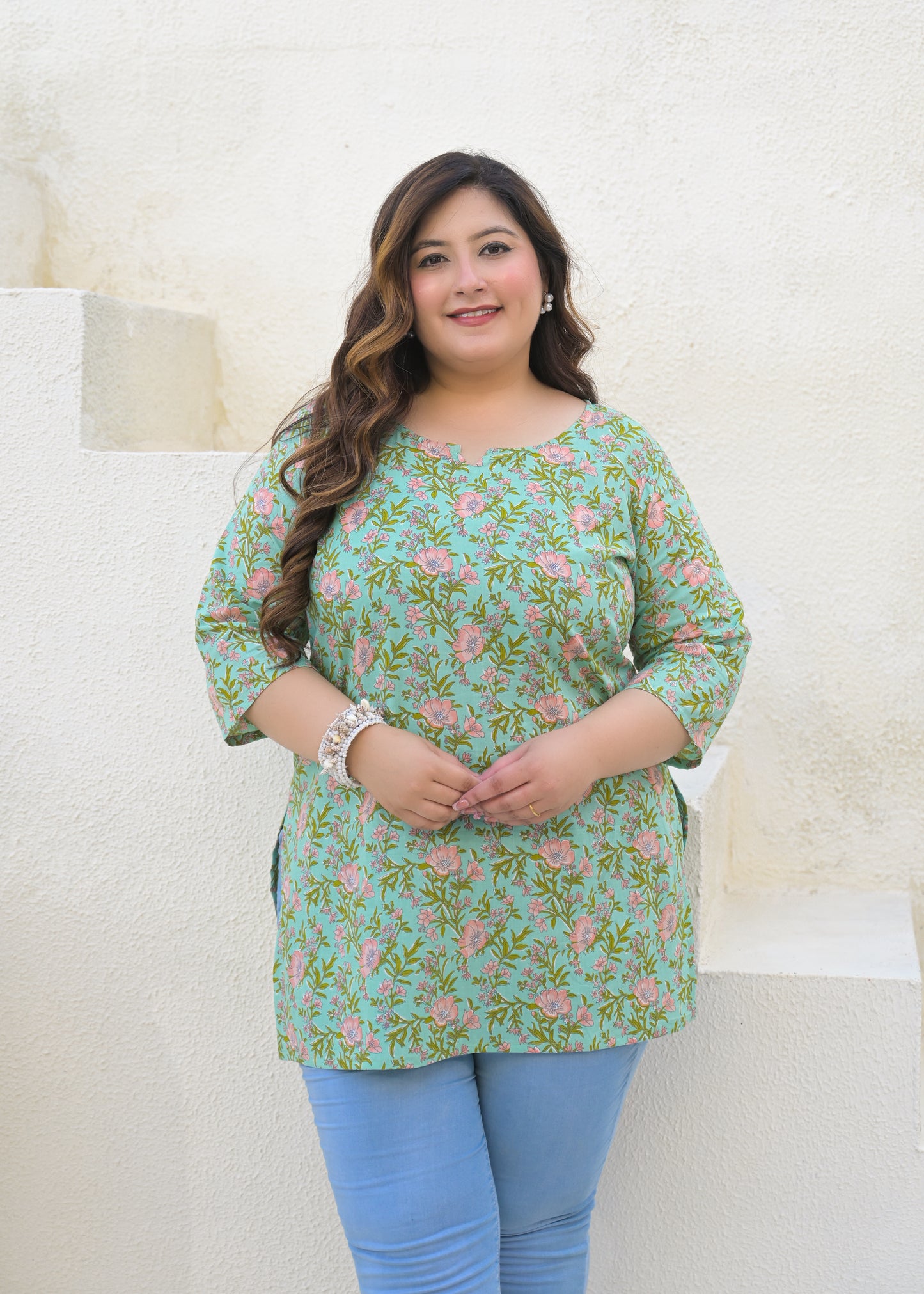 Green Printed Pure Cotton Top