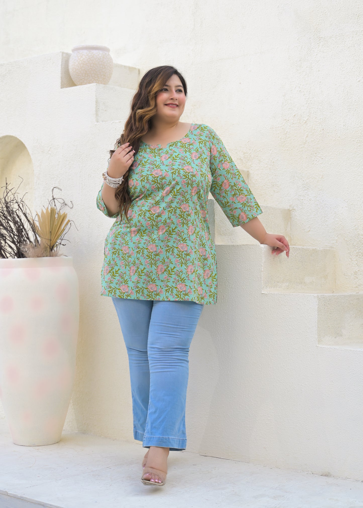 Green Printed Pure Cotton Top