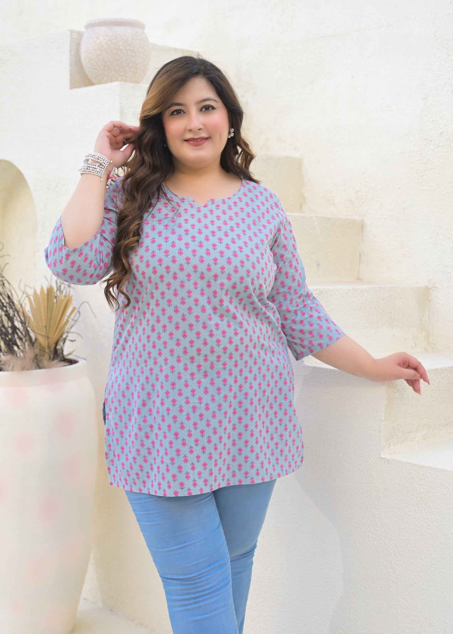 Grey Printed Pure Cotton Top