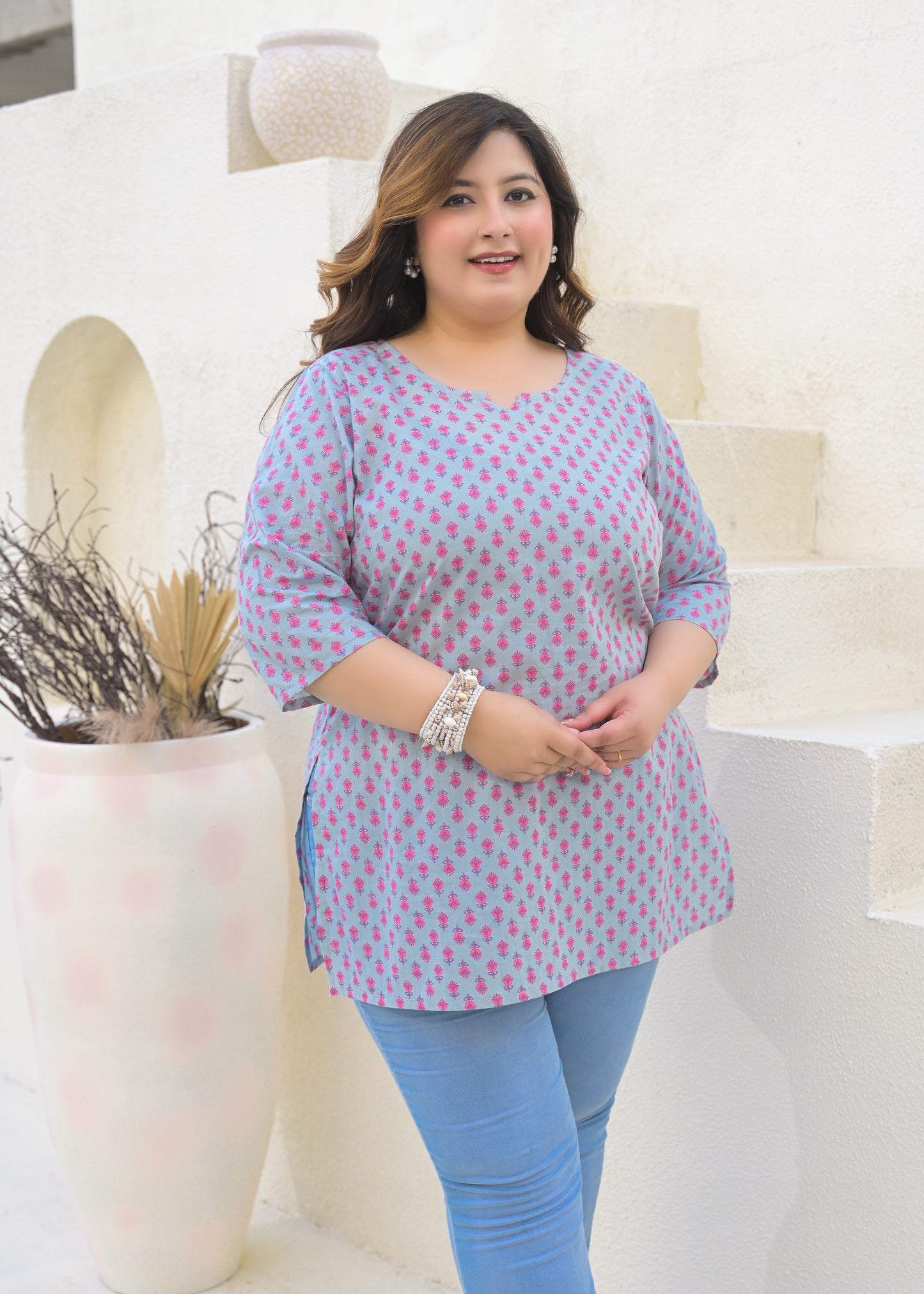 Grey Printed Pure Cotton Top