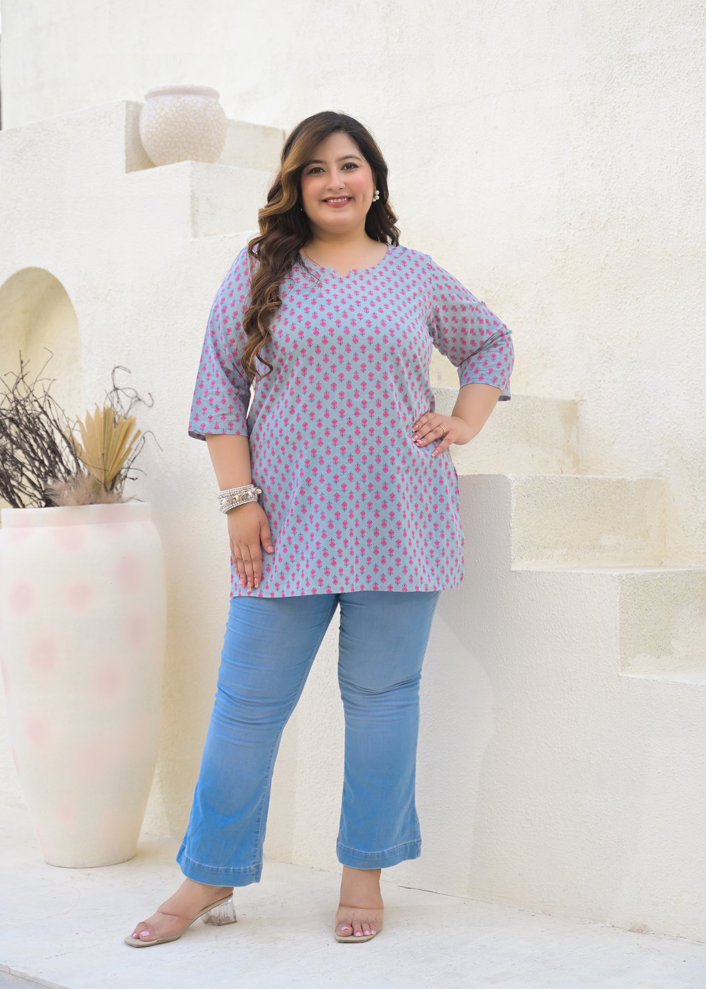 Grey Printed Pure Cotton Top
